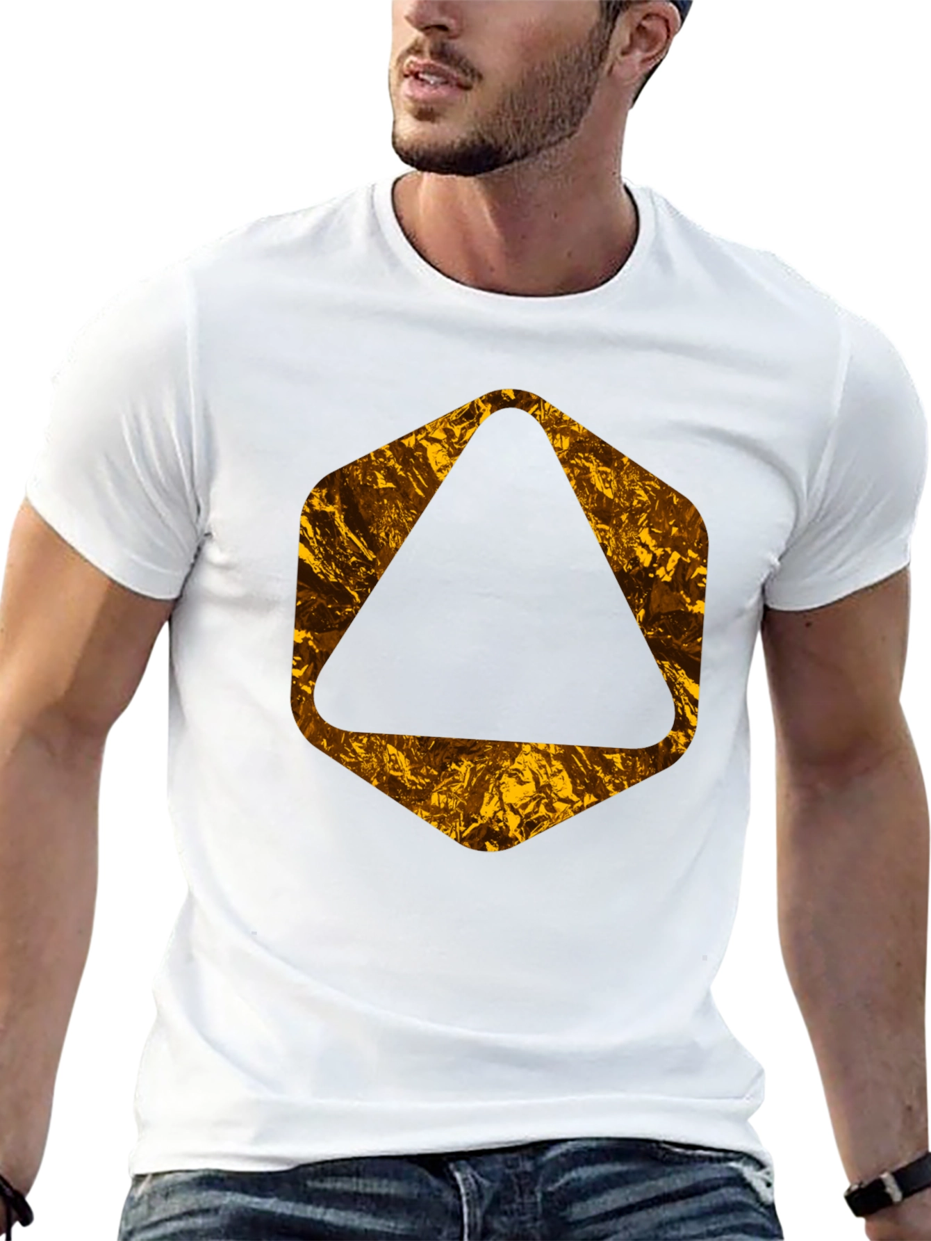 Black Tee with Geometric Gold Foil Design