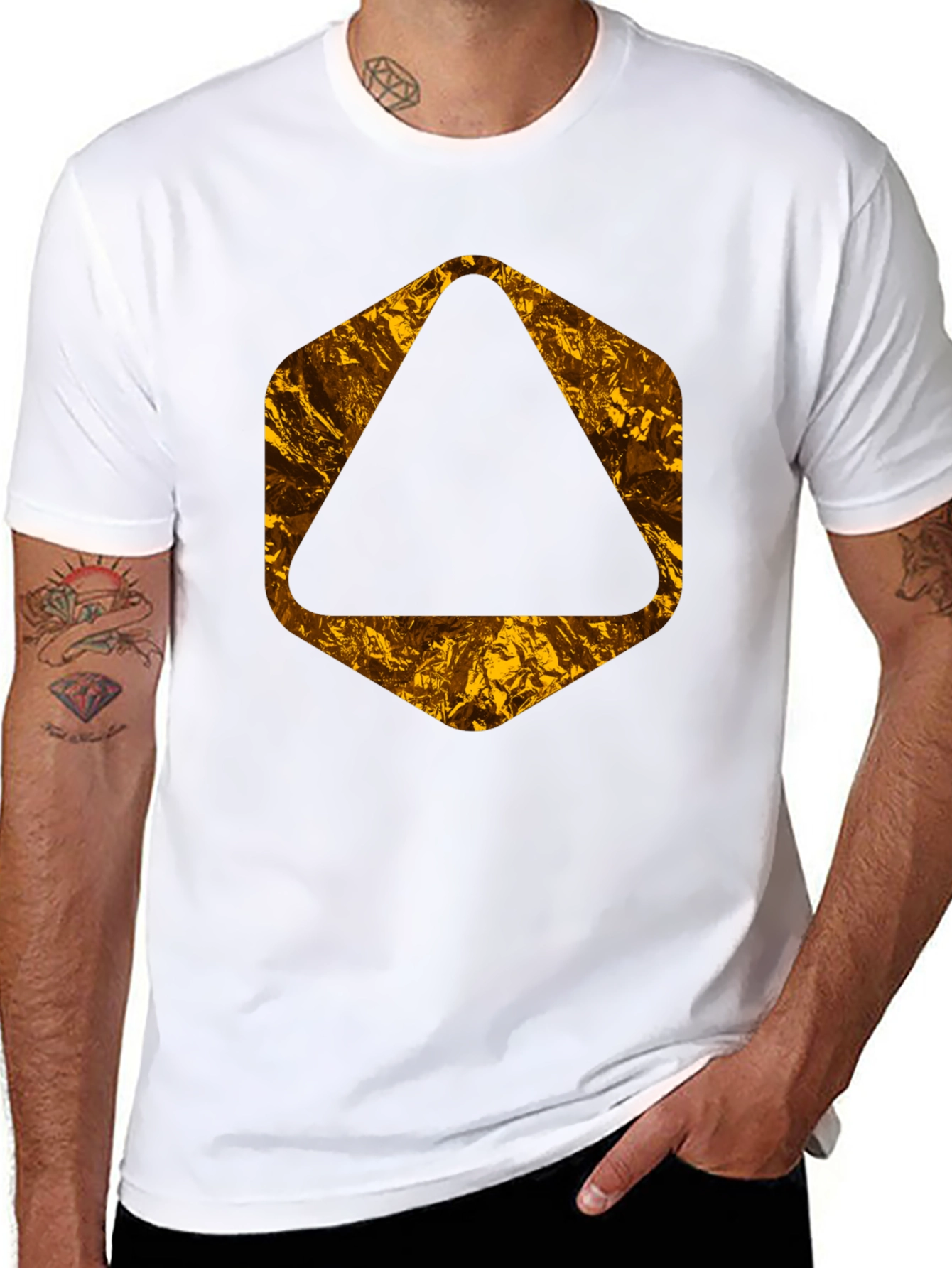 Black Tee with Geometric Gold Foil Design