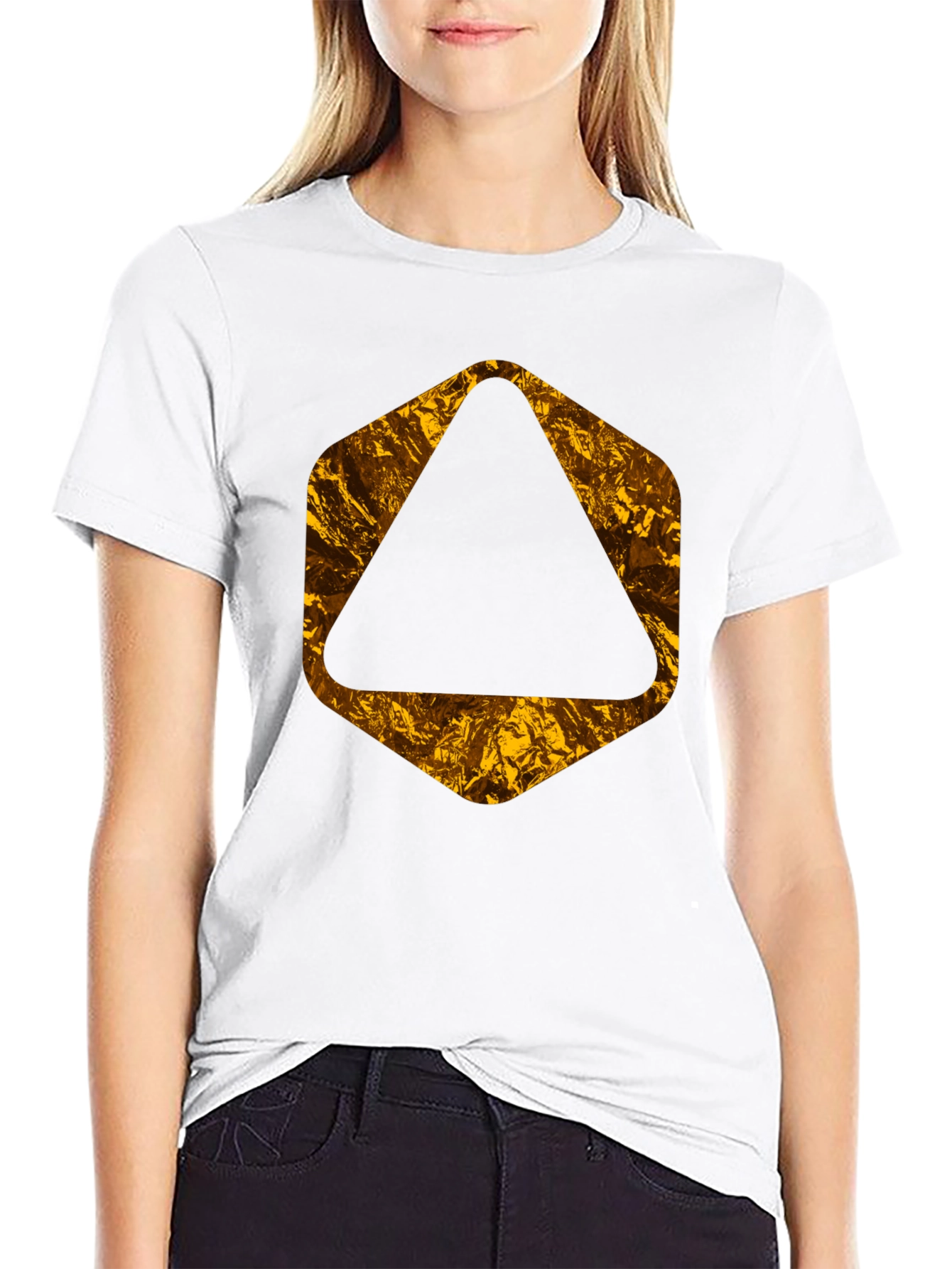 Black Tee with Geometric Gold Foil Design