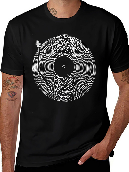 Retro Record Player Graphic T-Shirt - Black