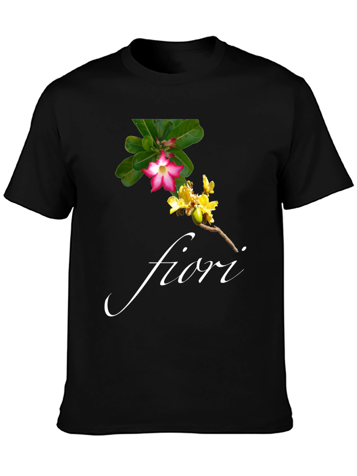 Floral Print Black T-Shirt - Fiori