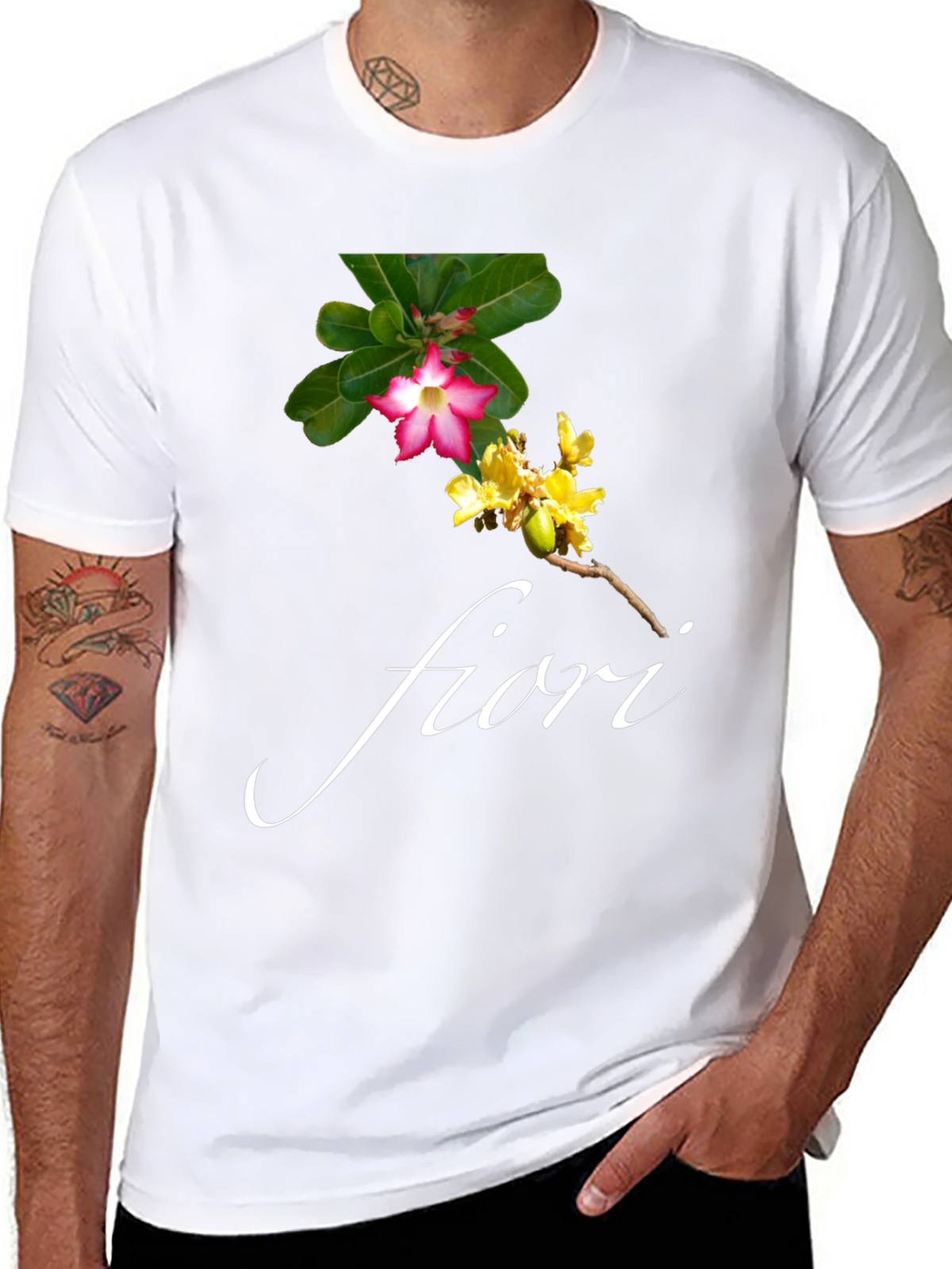 Floral Print Black T-Shirt - Fiori