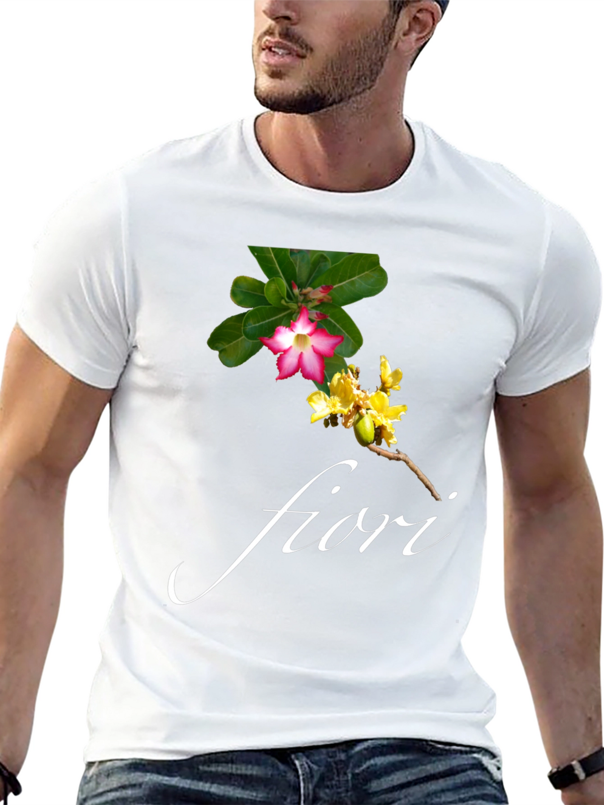 Floral Print Black T-Shirt - Fiori