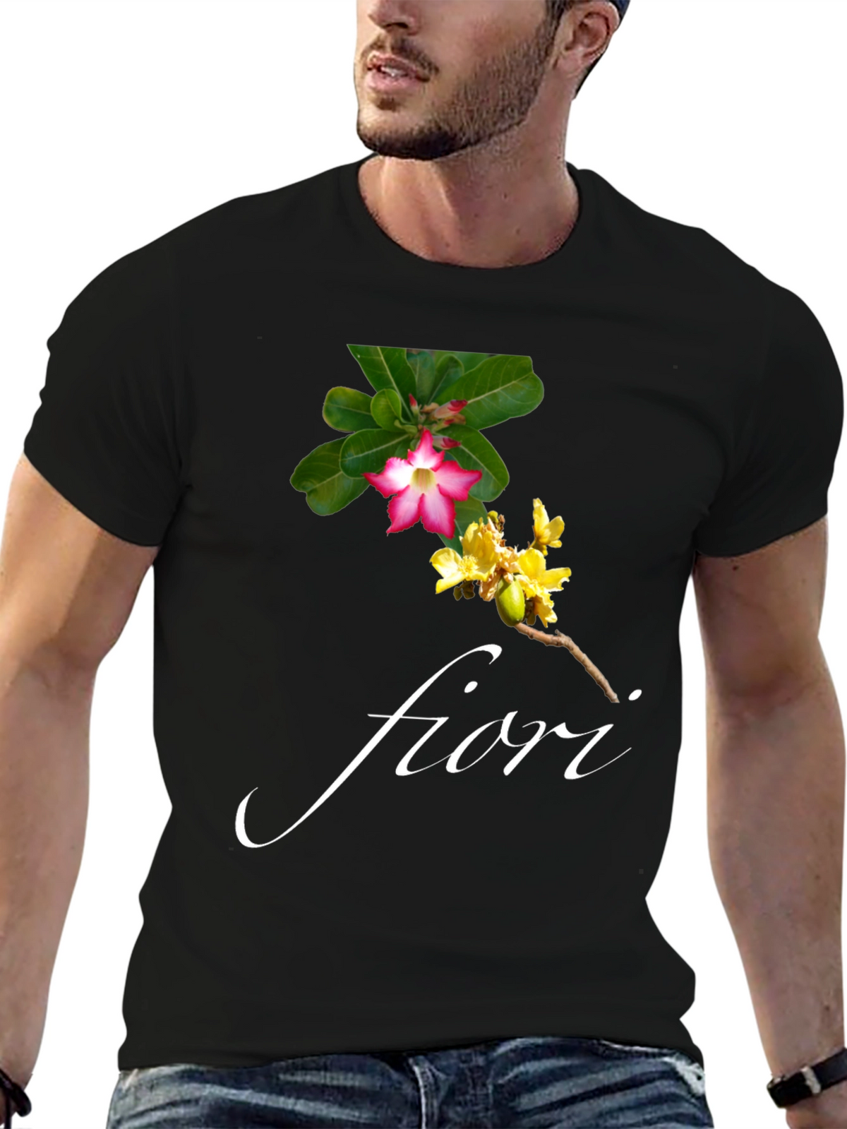 Floral Print Black T-Shirt - Fiori