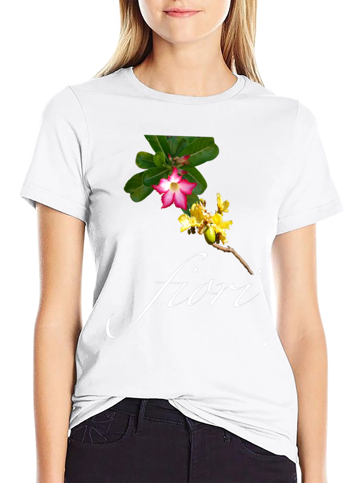 Floral Print Black T-Shirt - Fiori