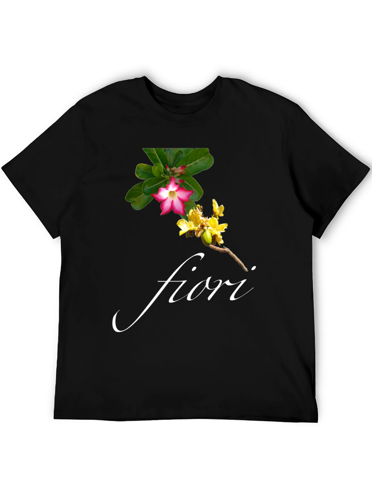 Floral Print Black T-Shirt - Fiori