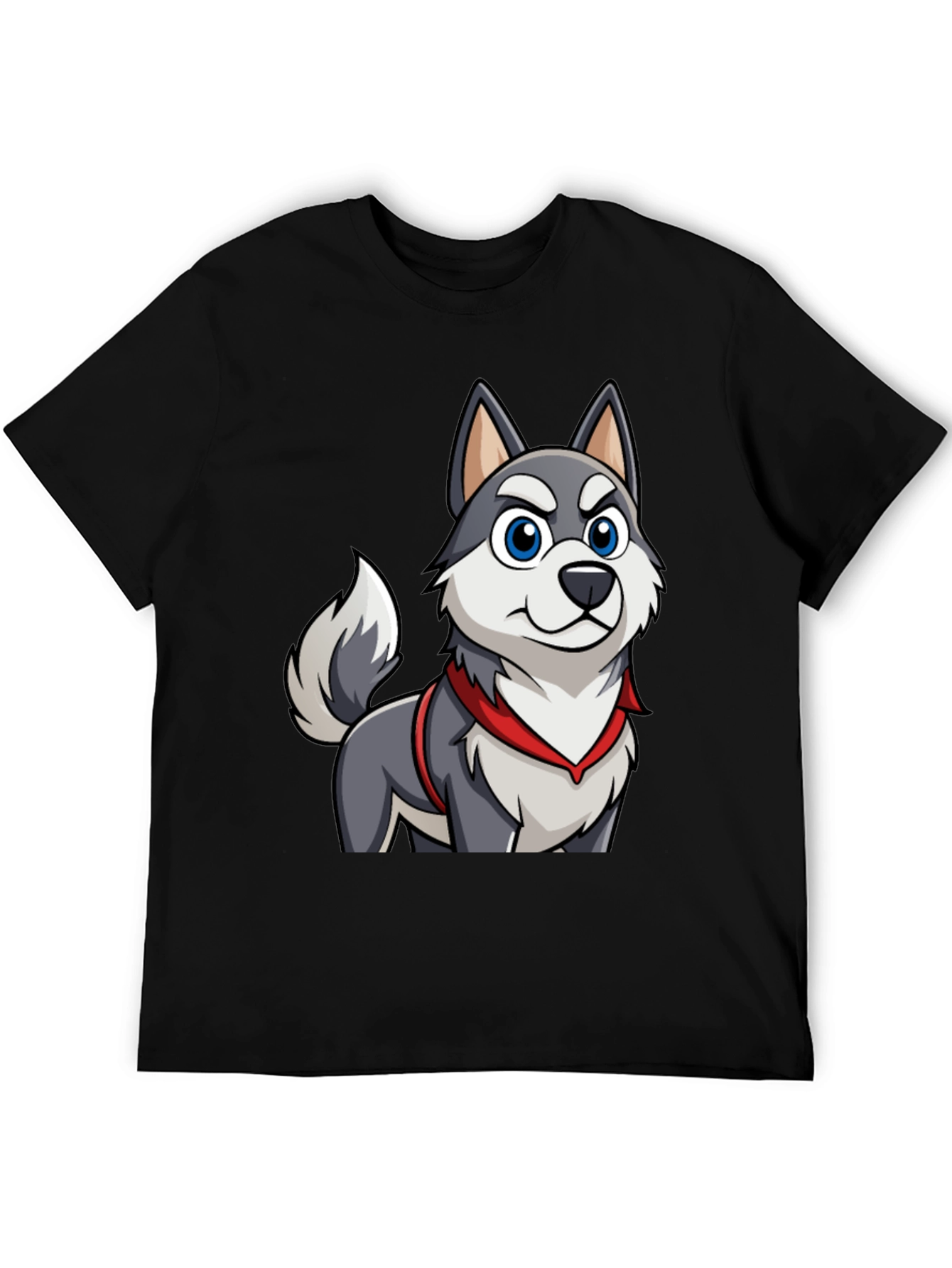 Cartoon Husky Dog Graphic Tee - Mens Black T-Shirt