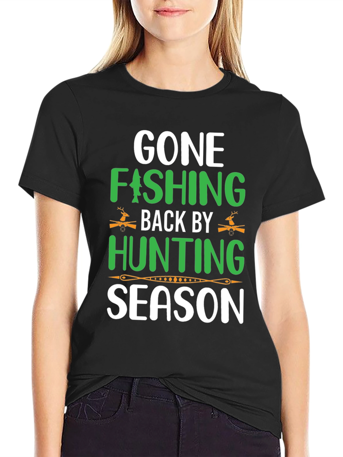 Gone Fishing Back by Hunting Season T-Shirt