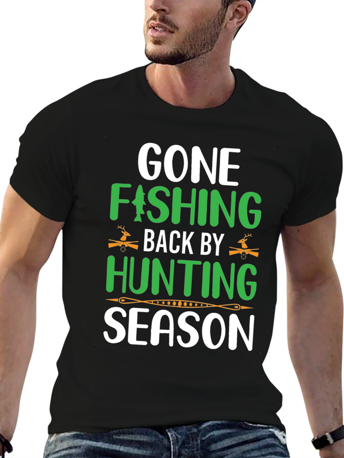 Gone Fishing Back by Hunting Season T-Shirt