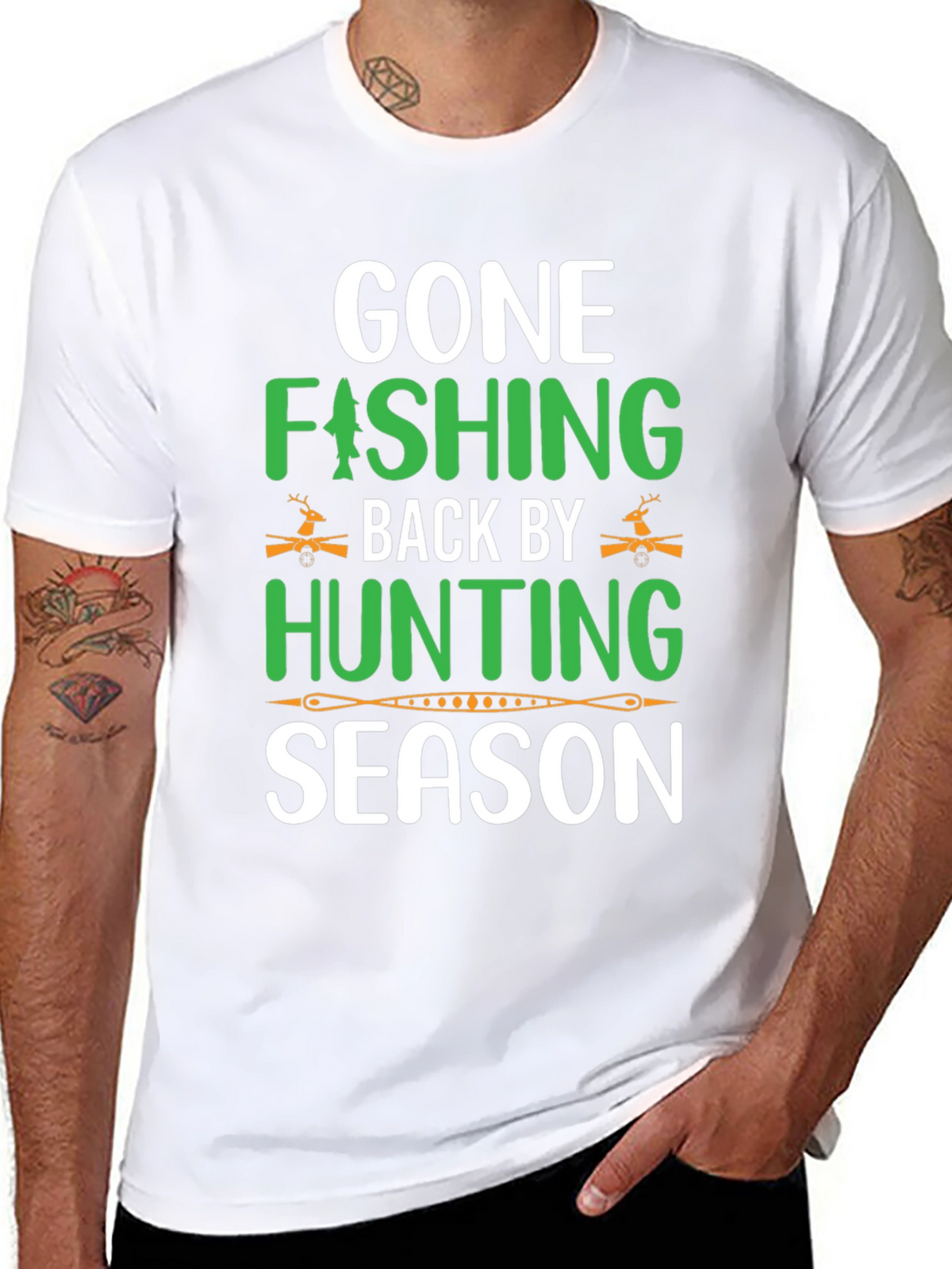 Gone Fishing Back by Hunting Season T-Shirt