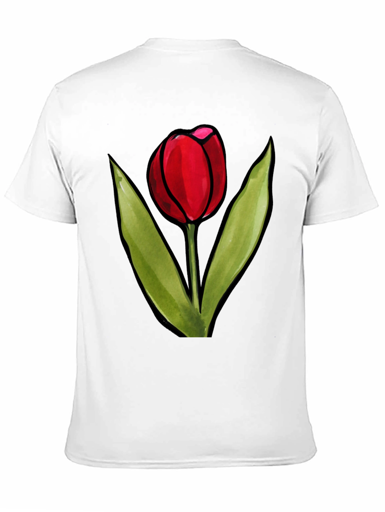 Red Tulip Graphic Black T-Shirt
