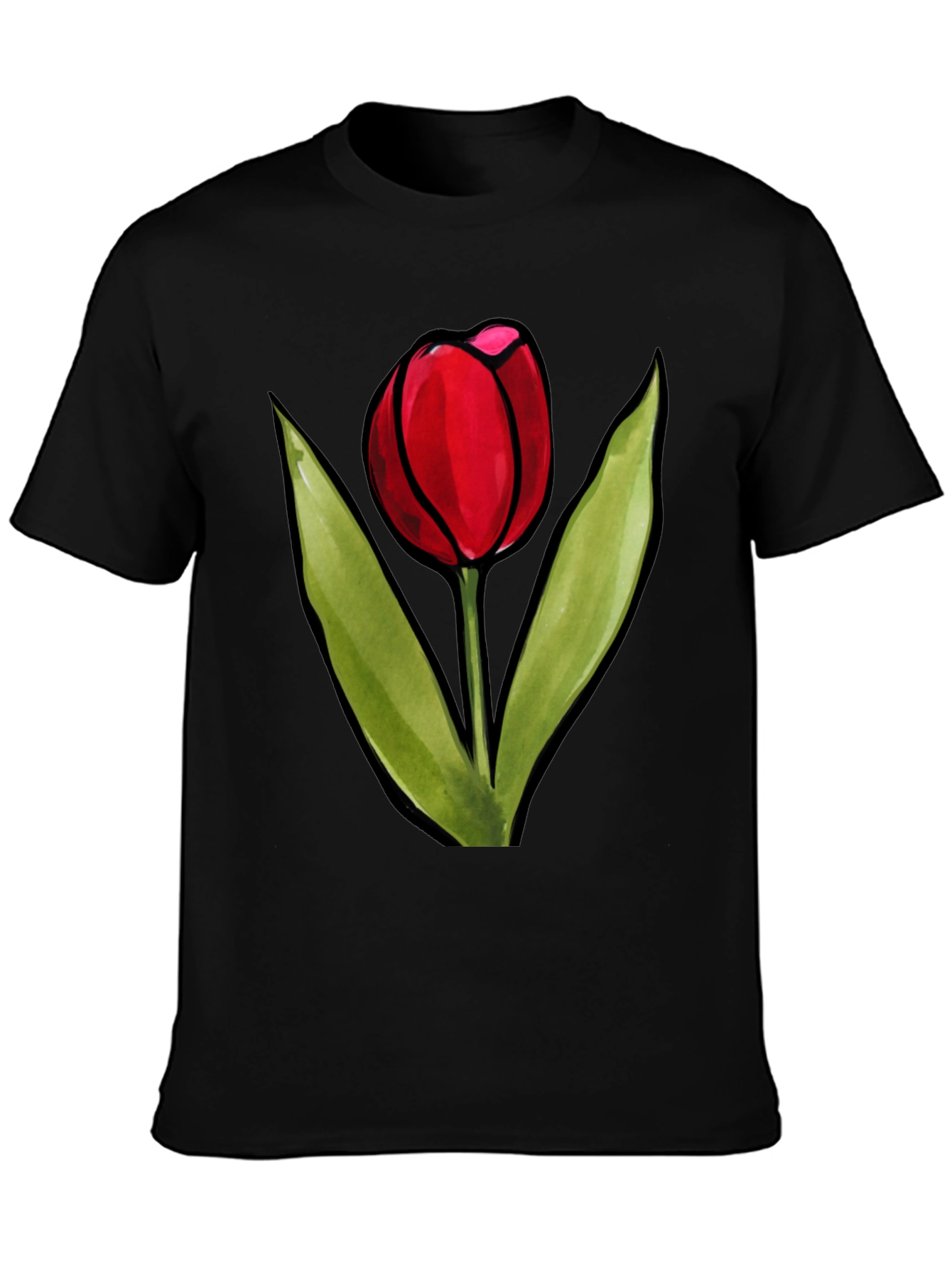Red Tulip Graphic Black T-Shirt