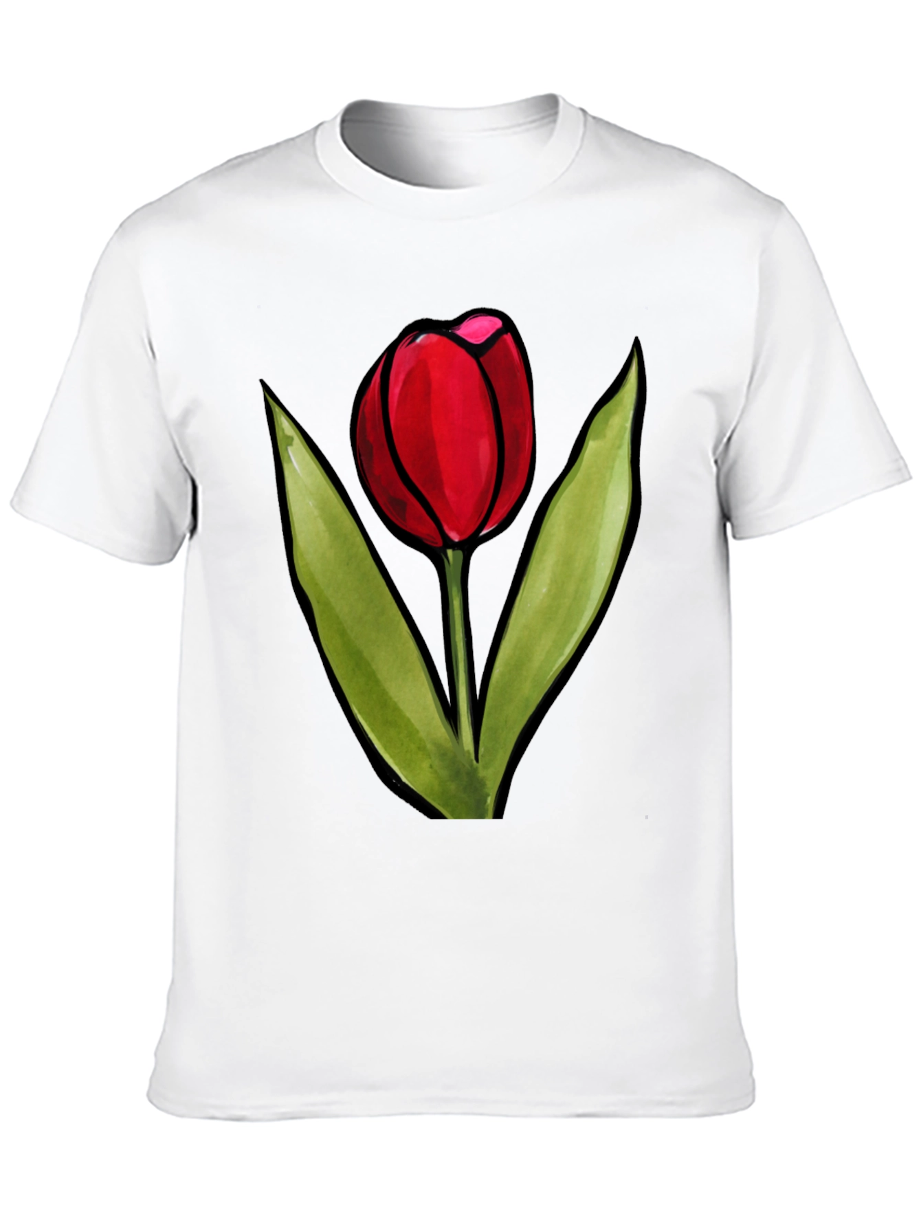 Red Tulip Graphic Black T-Shirt