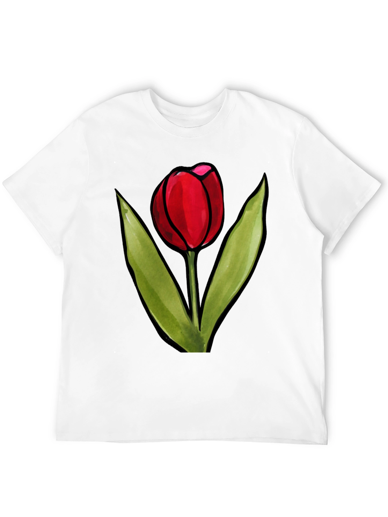 Red Tulip Graphic Black T-Shirt