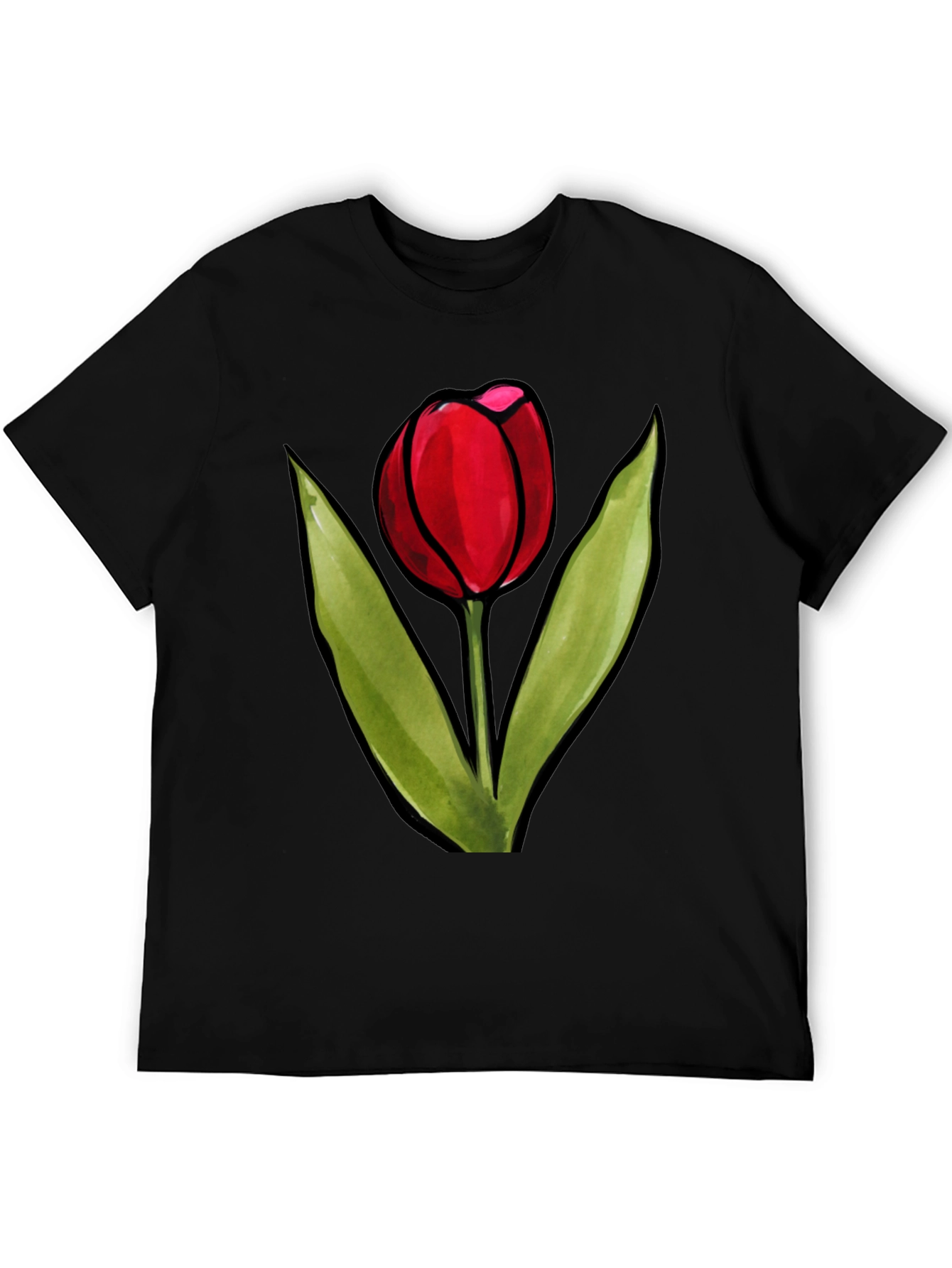 Red Tulip Graphic Black T-Shirt