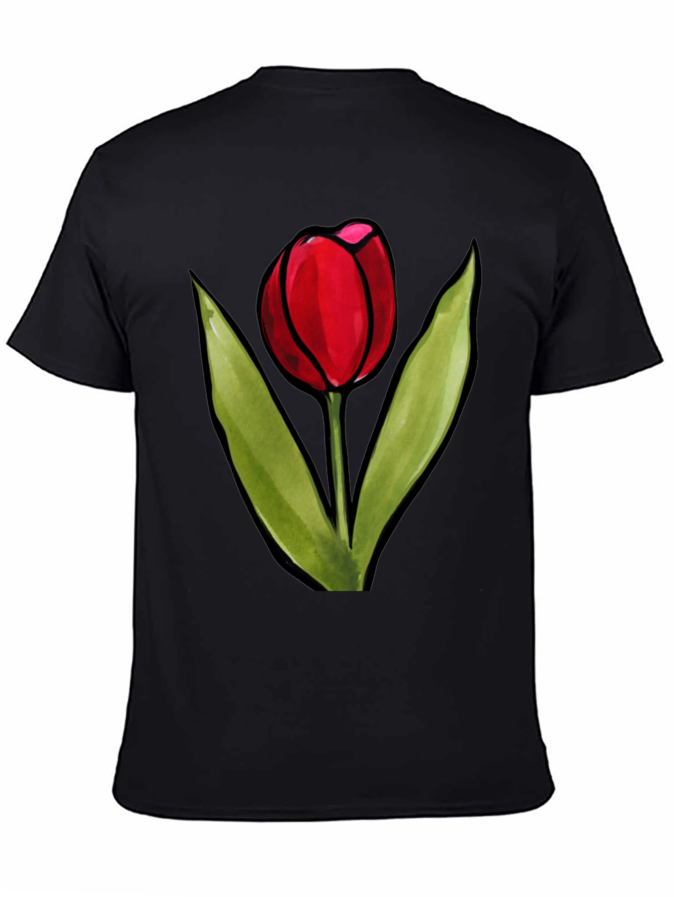 Red Tulip Graphic Black T-Shirt