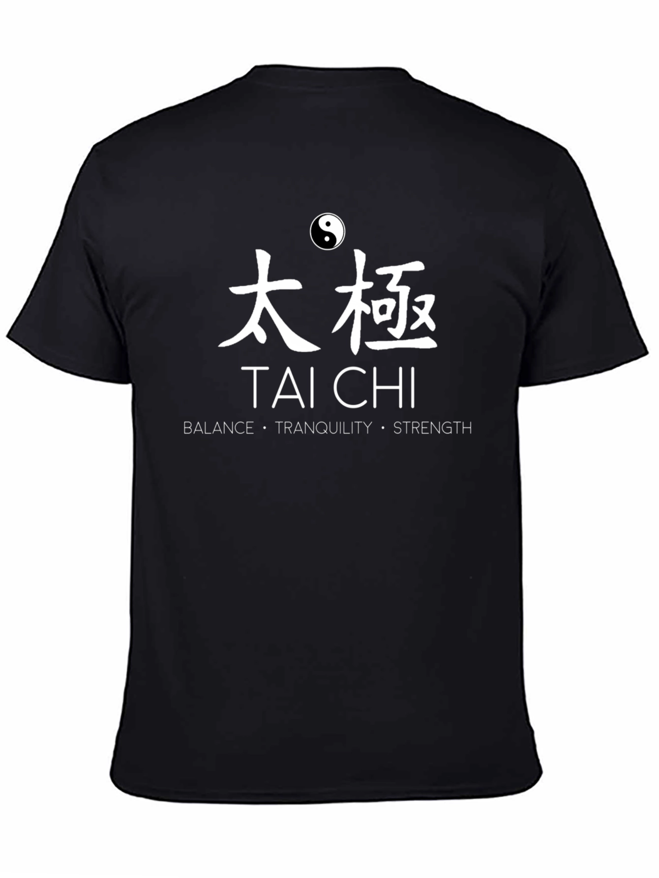 Tai Chi Balance Tranquility Strength Black T-Shirt