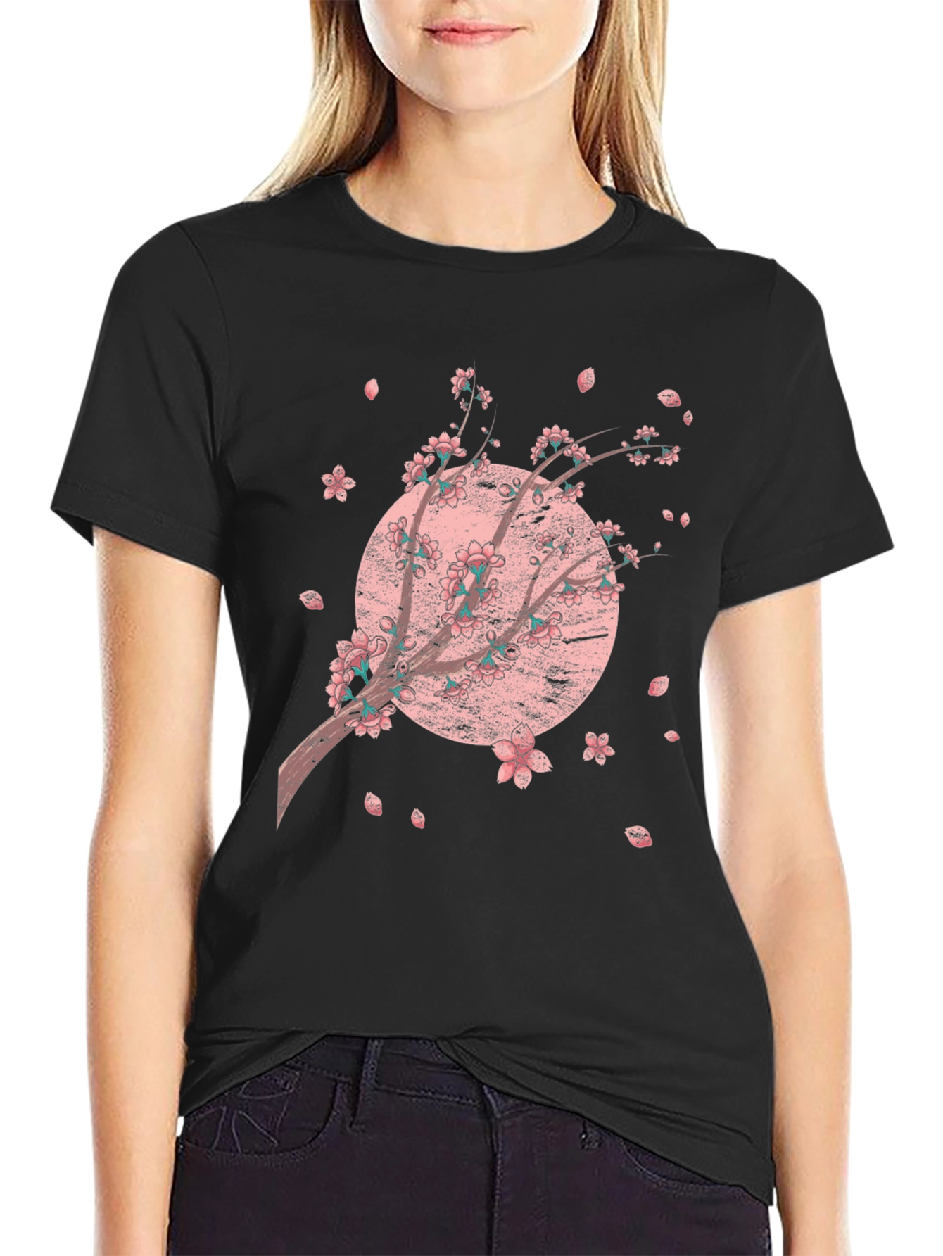 Cherry Blossom Graphic Black T-Shirt