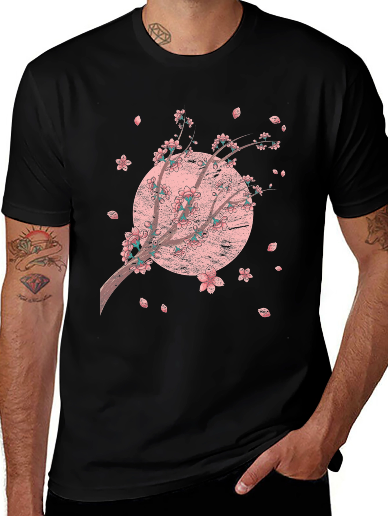 Cherry Blossom Graphic Black T-Shirt