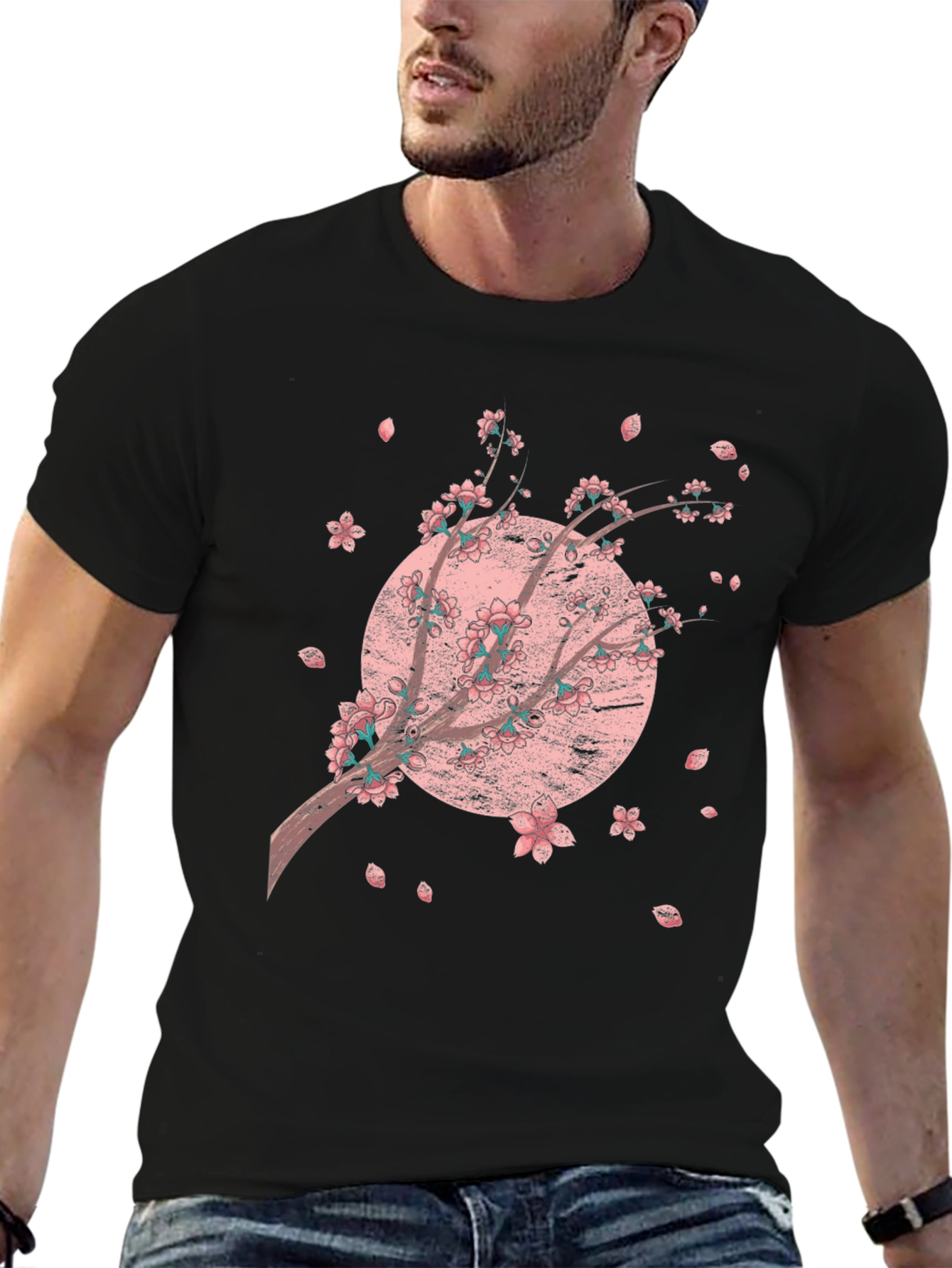 Cherry Blossom Graphic Black T-Shirt