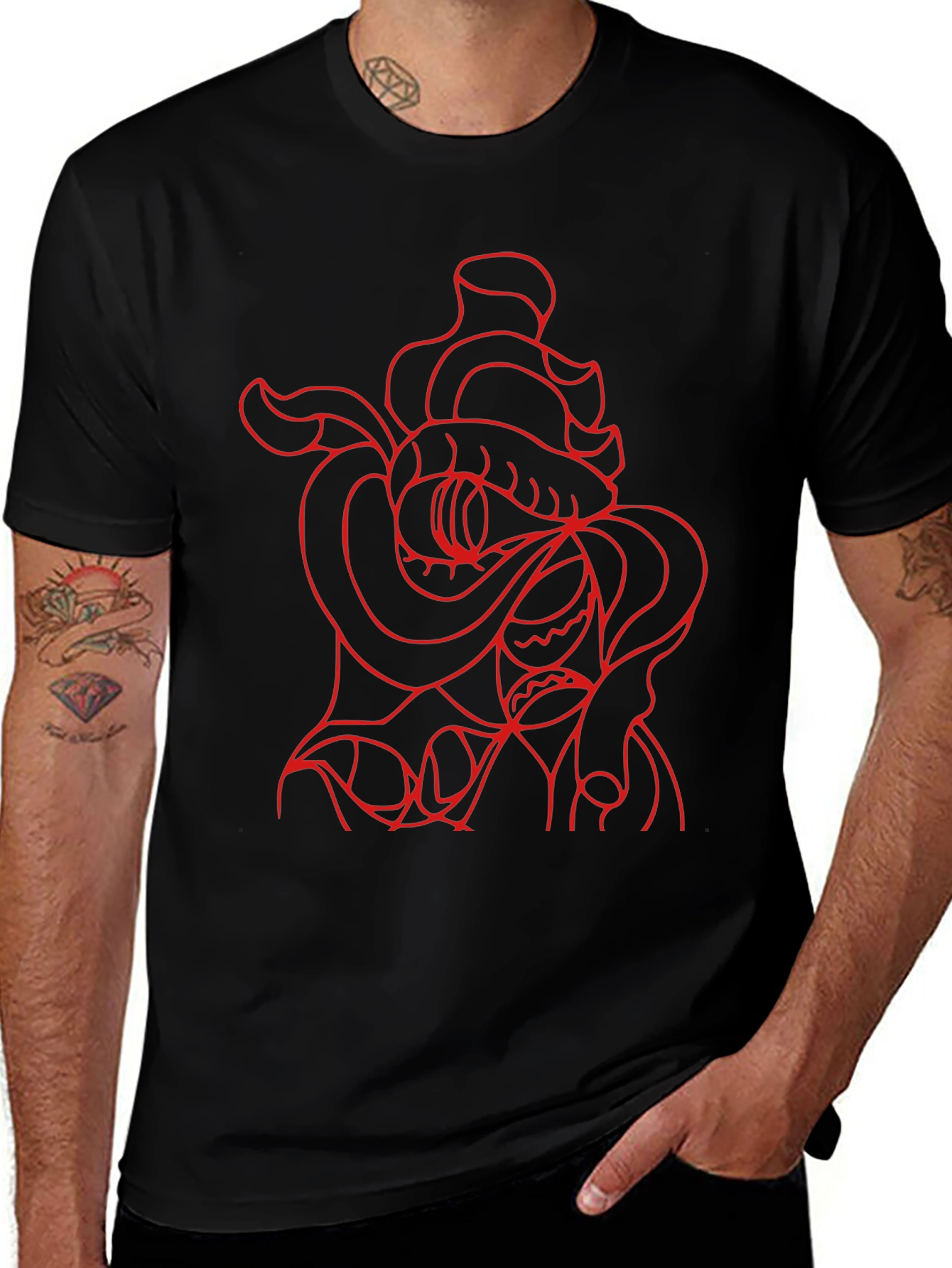 Red Snake Graphic Black T-Shirt
