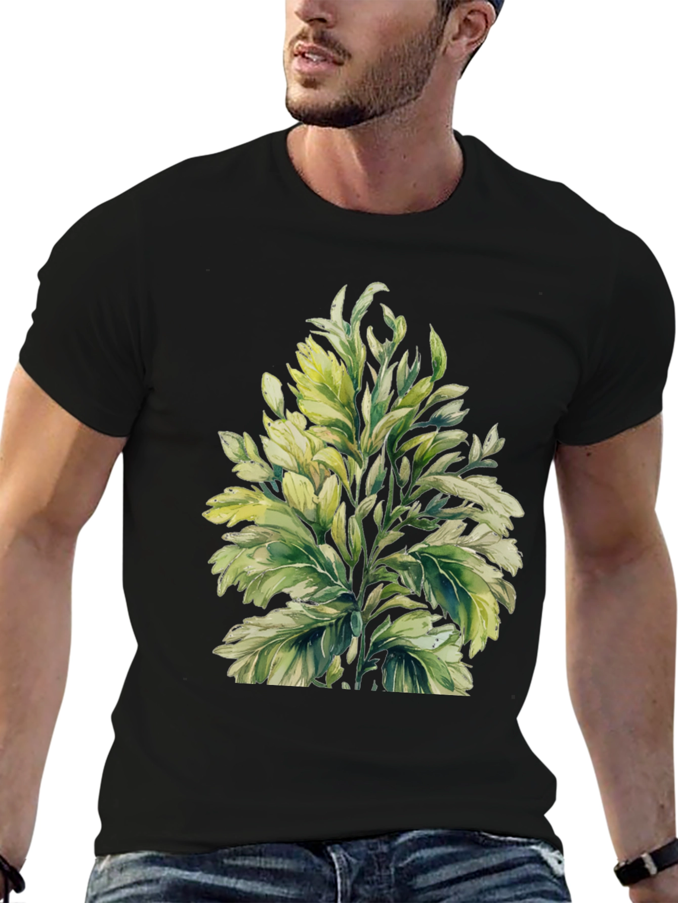 Botanical Print Black T-Shirt