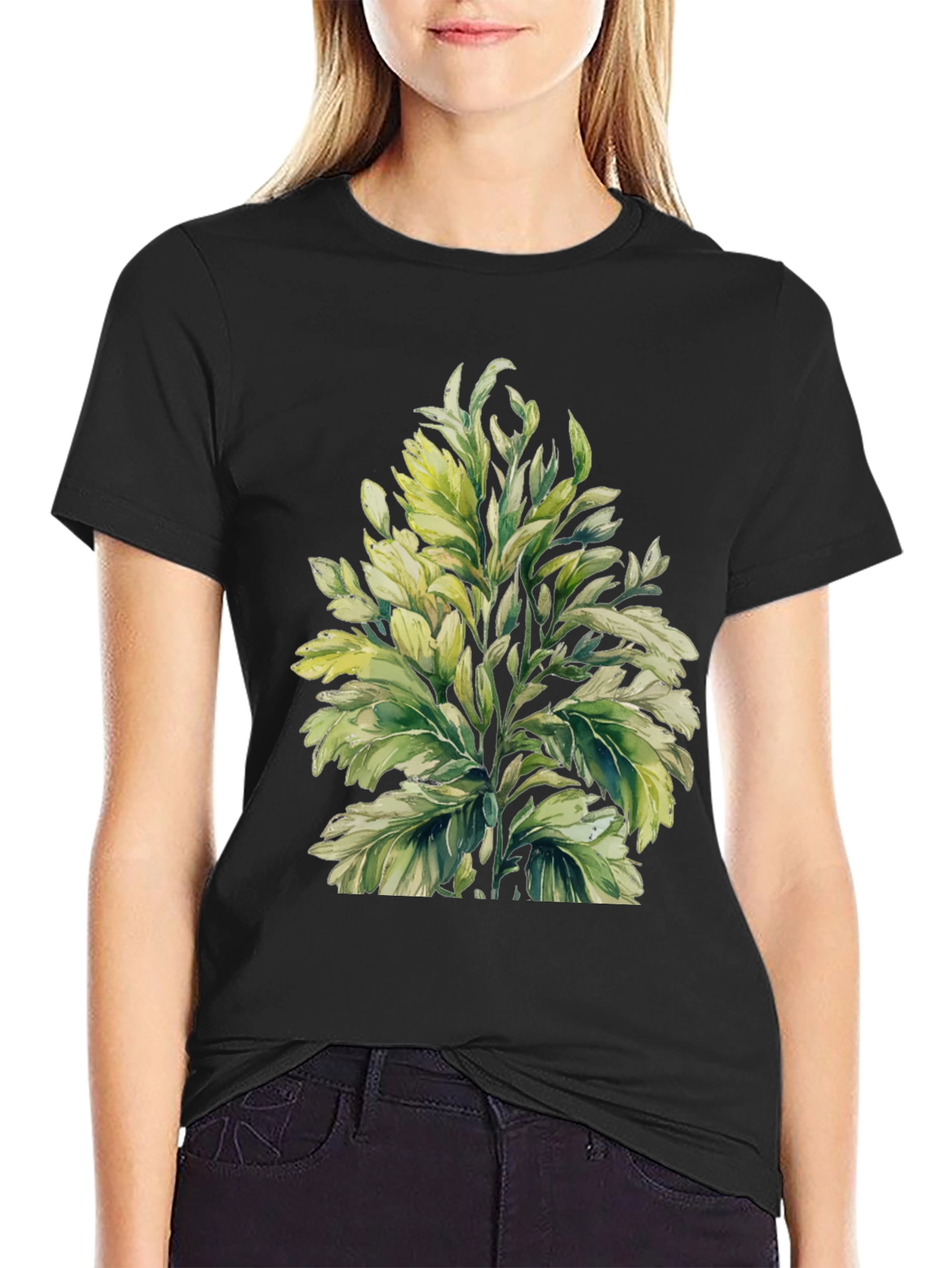 Botanical Print Black T-Shirt
