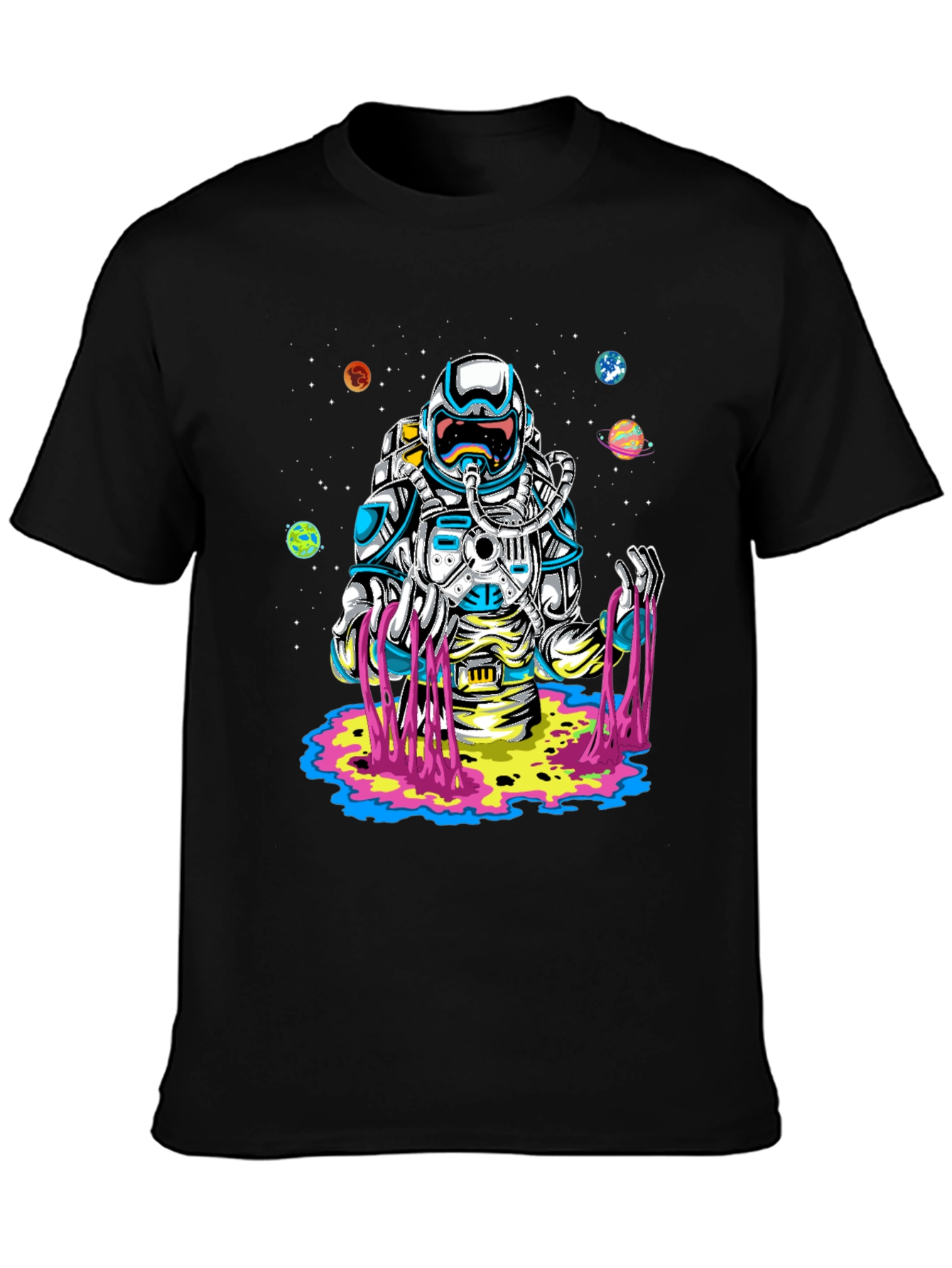 Astronaut Space Graphic Print Black T-Shirt