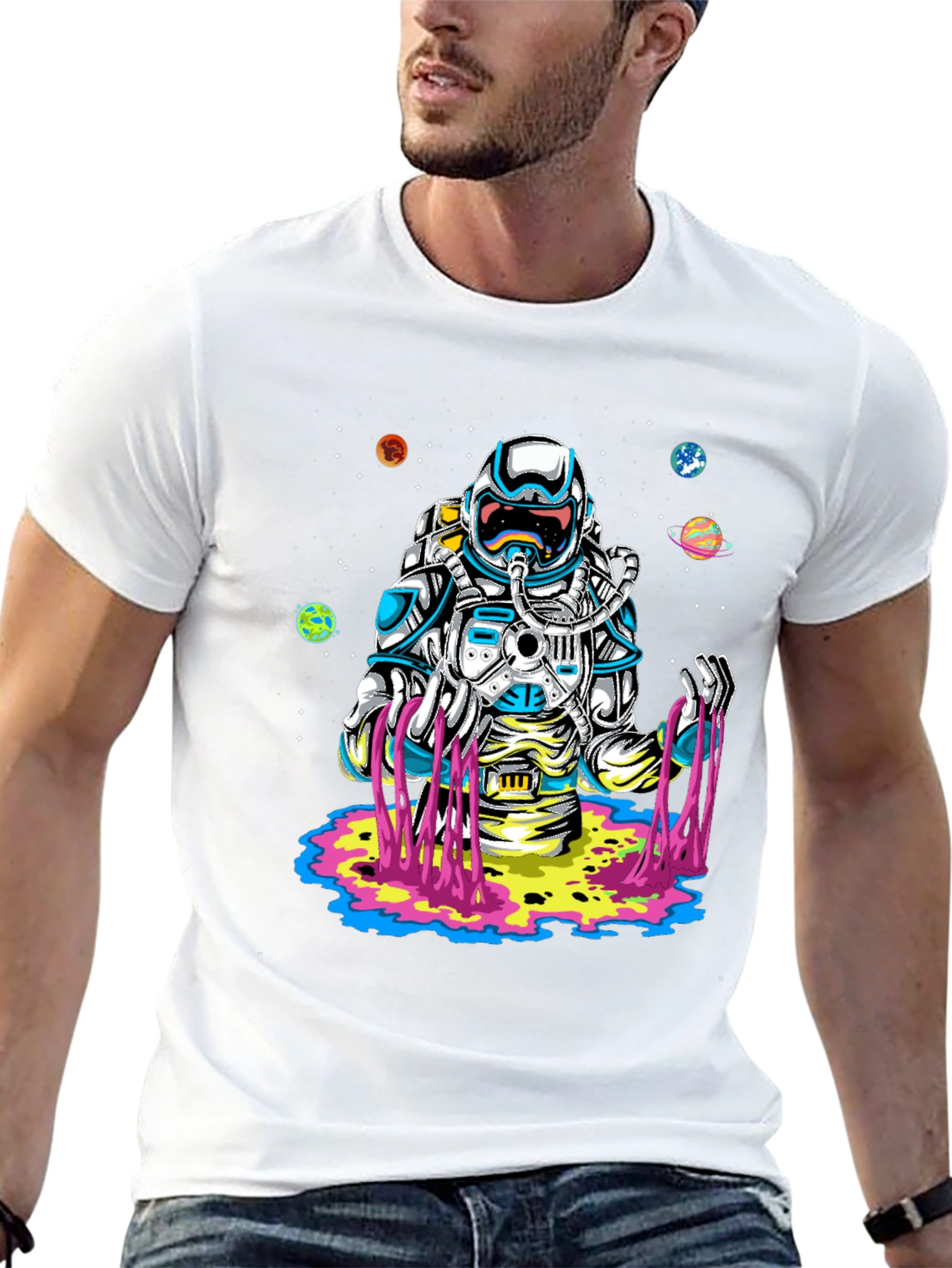 Astronaut Space Graphic Print Black T-Shirt