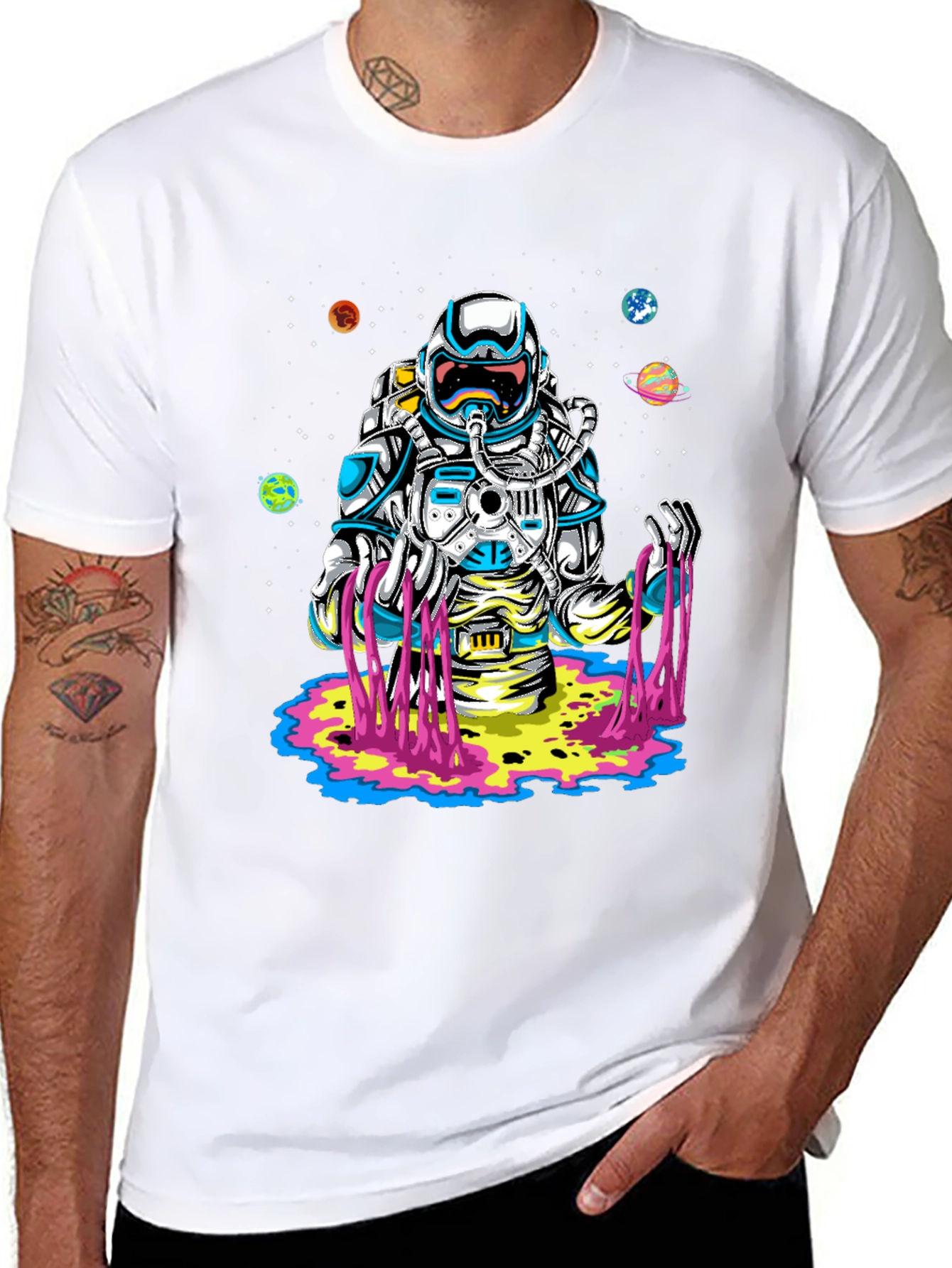 Astronaut Space Graphic Print Black T-Shirt