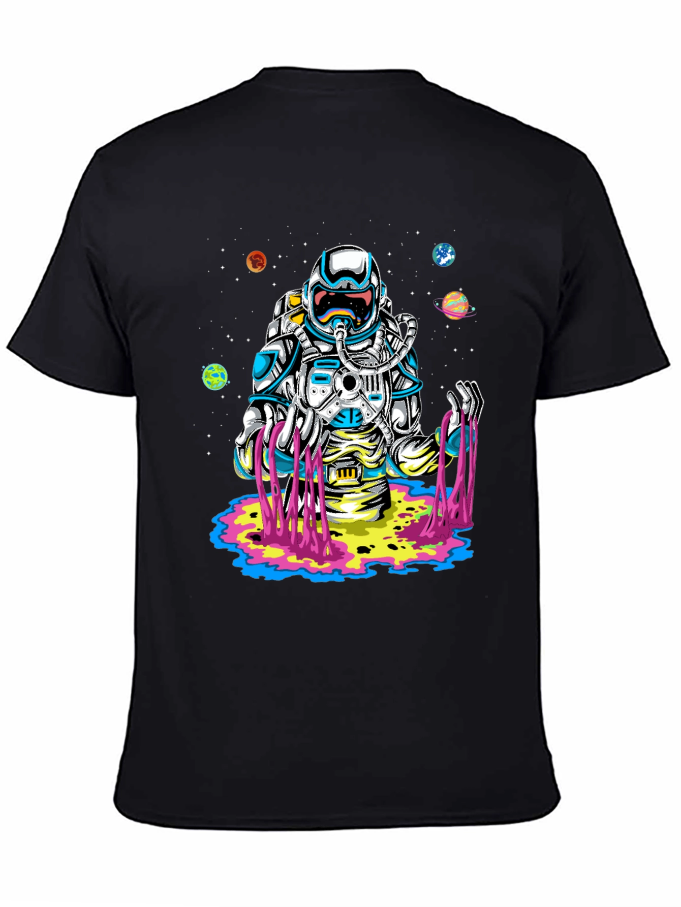 Astronaut Space Graphic Print Black T-Shirt