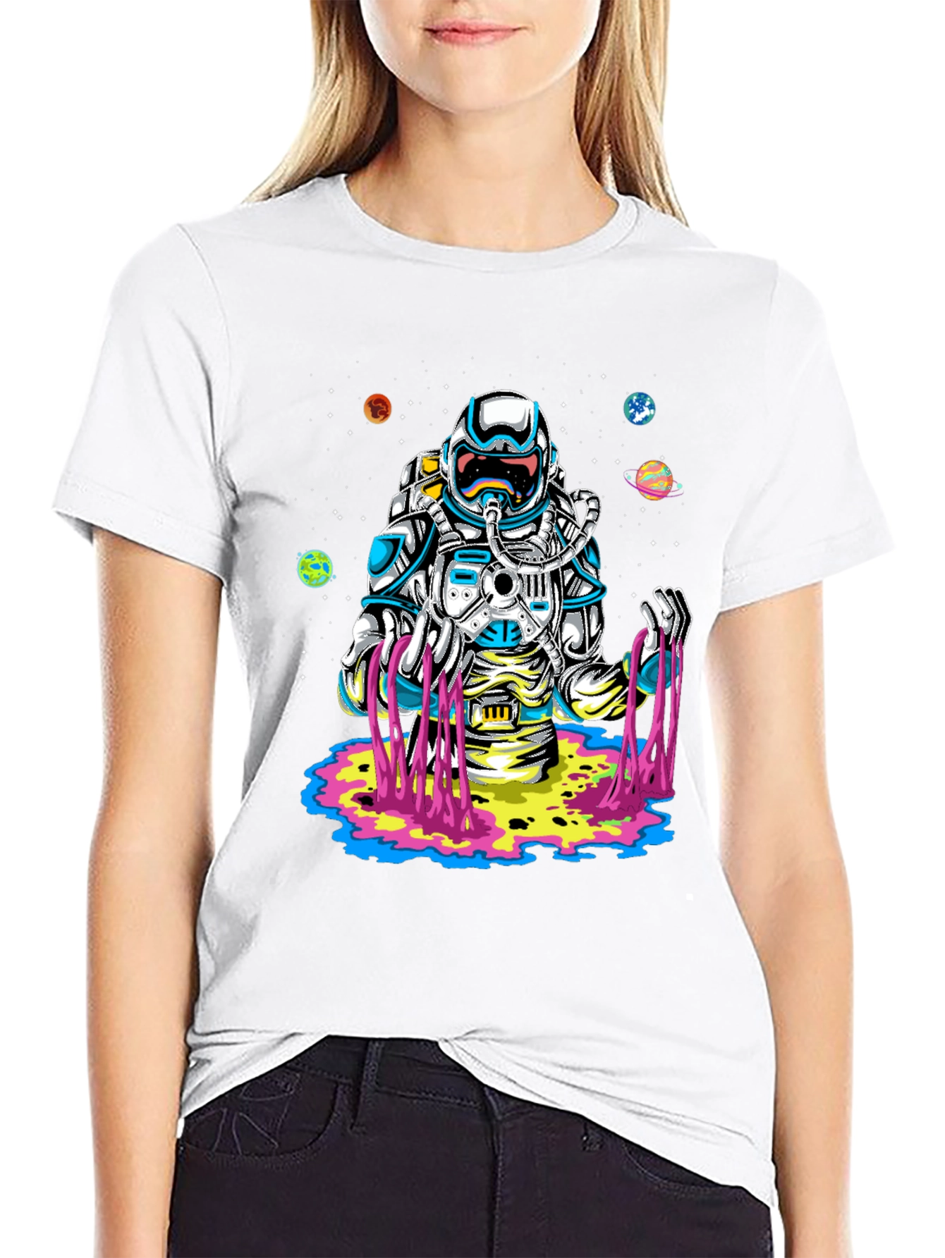 Astronaut Space Graphic Print Black T-Shirt