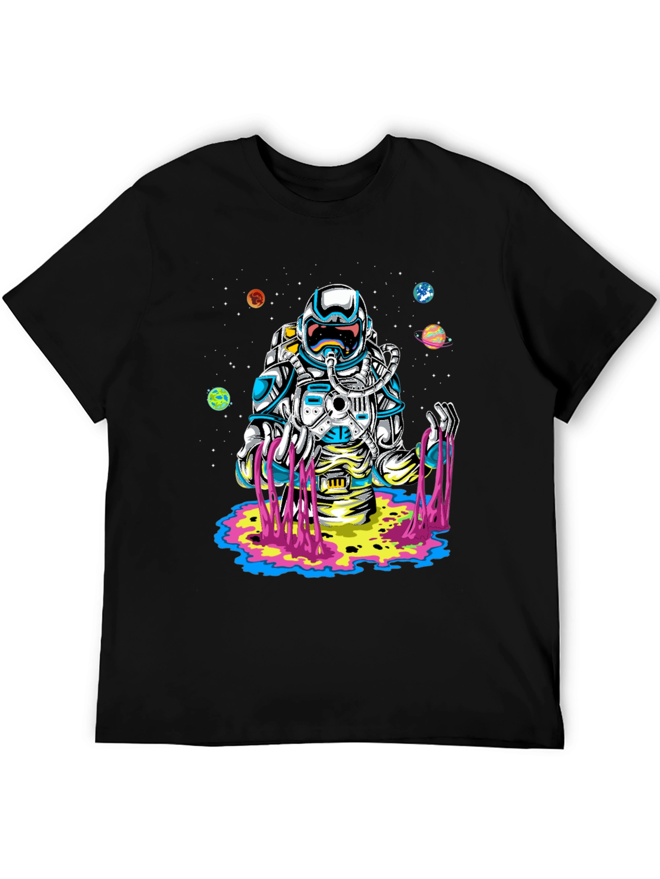 Astronaut Space Graphic Print Black T-Shirt