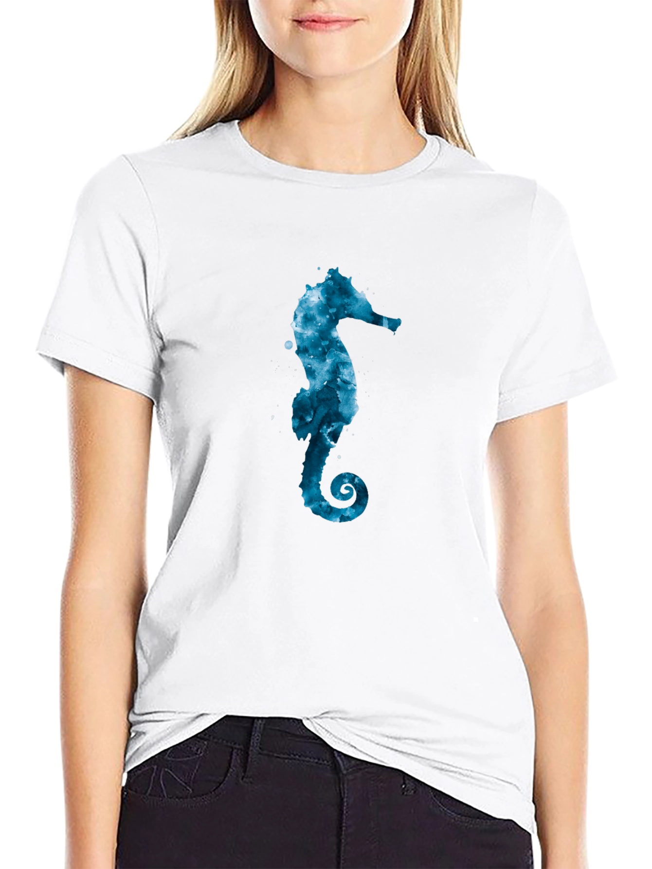 Sea Horse Graphic Tee - Black Cotton Blend