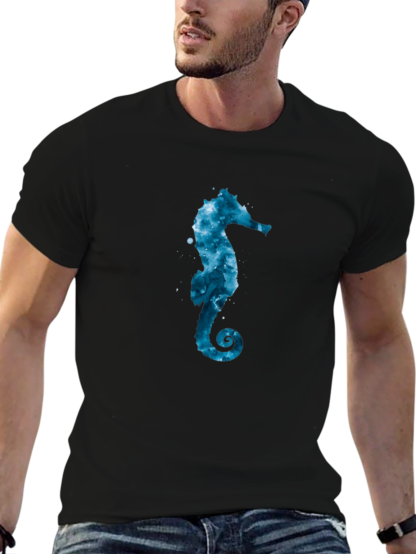 Sea Horse Graphic Tee - Black Cotton Blend