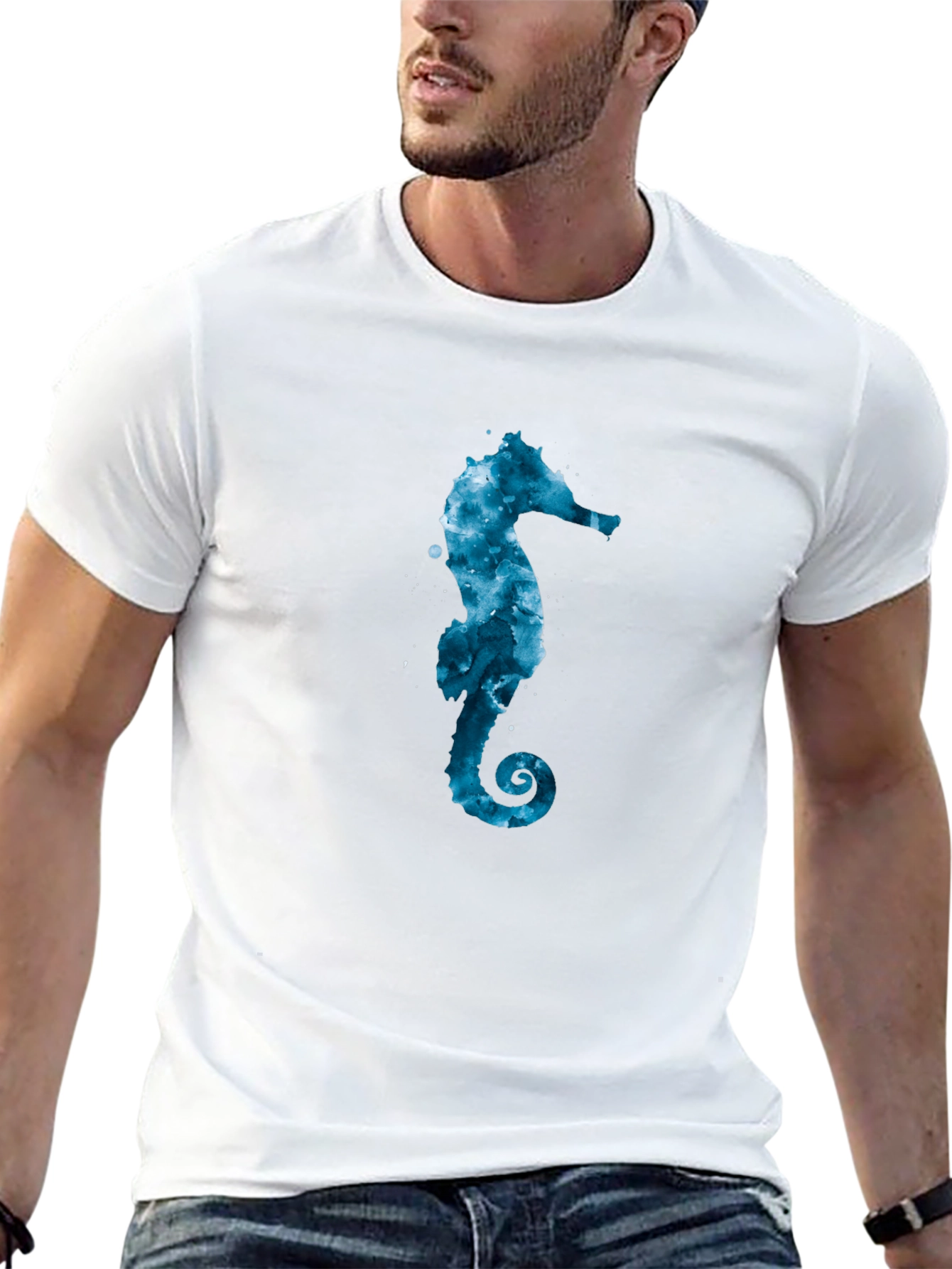 Sea Horse Graphic Tee - Black Cotton Blend