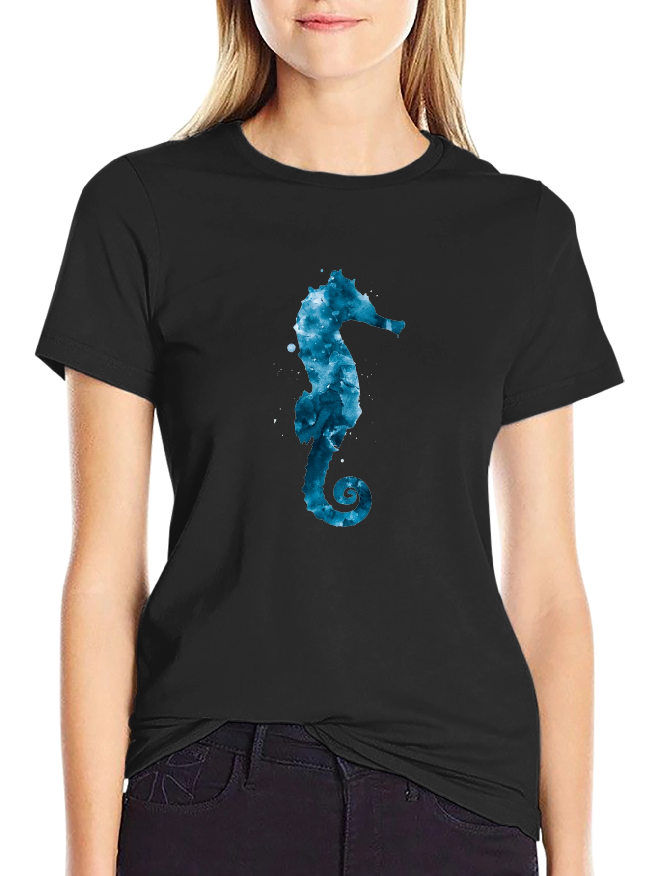 Sea Horse Graphic Tee - Black Cotton Blend