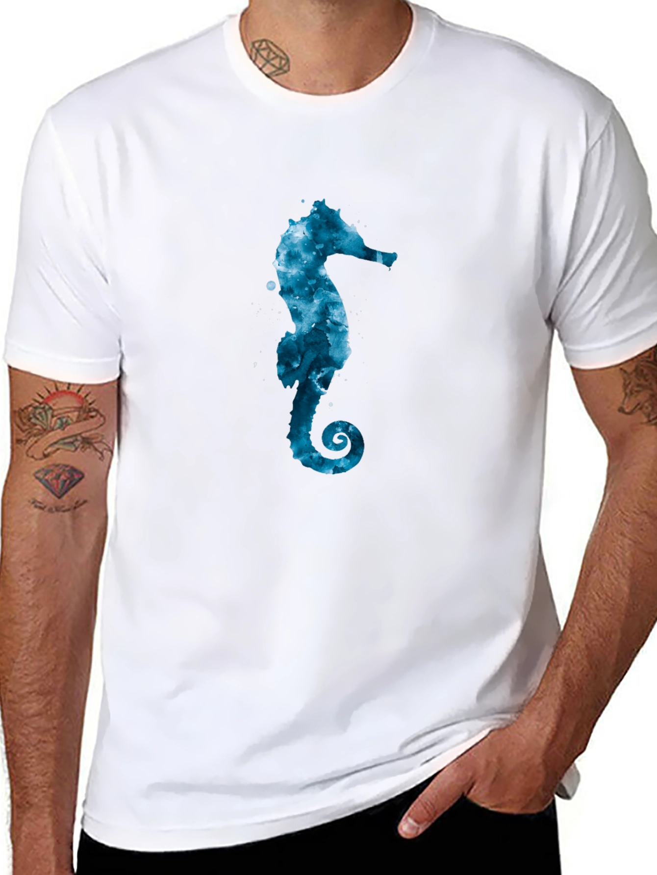 Sea Horse Graphic Tee - Black Cotton Blend