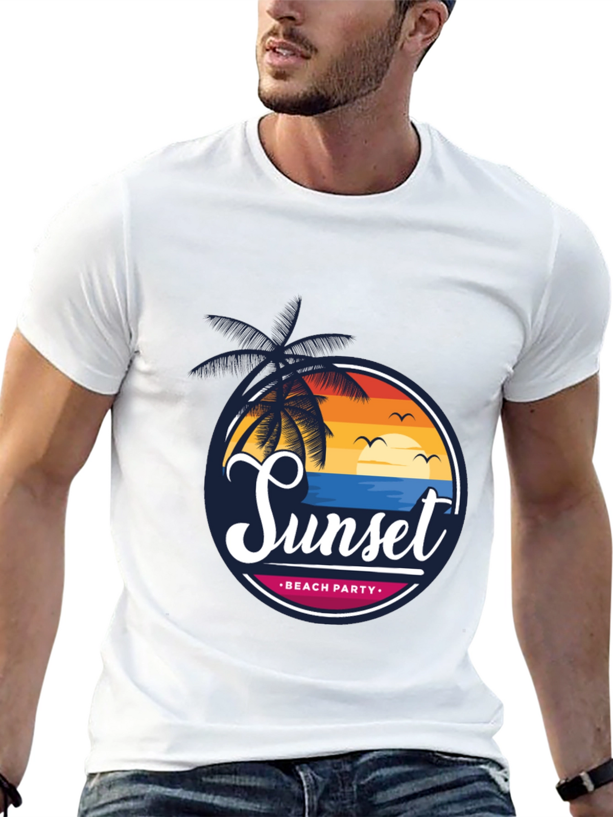 Sunset Beach Party Black Graphic Tee