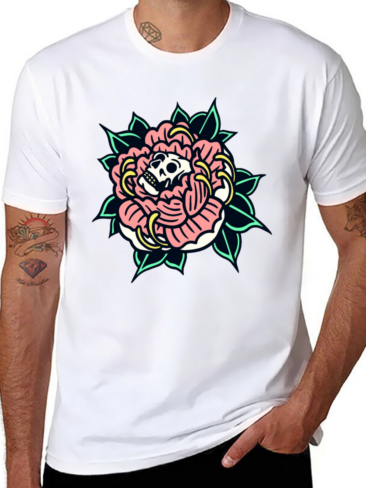 Skull Rose Graphic Tee - Black Cotton T-Shirt