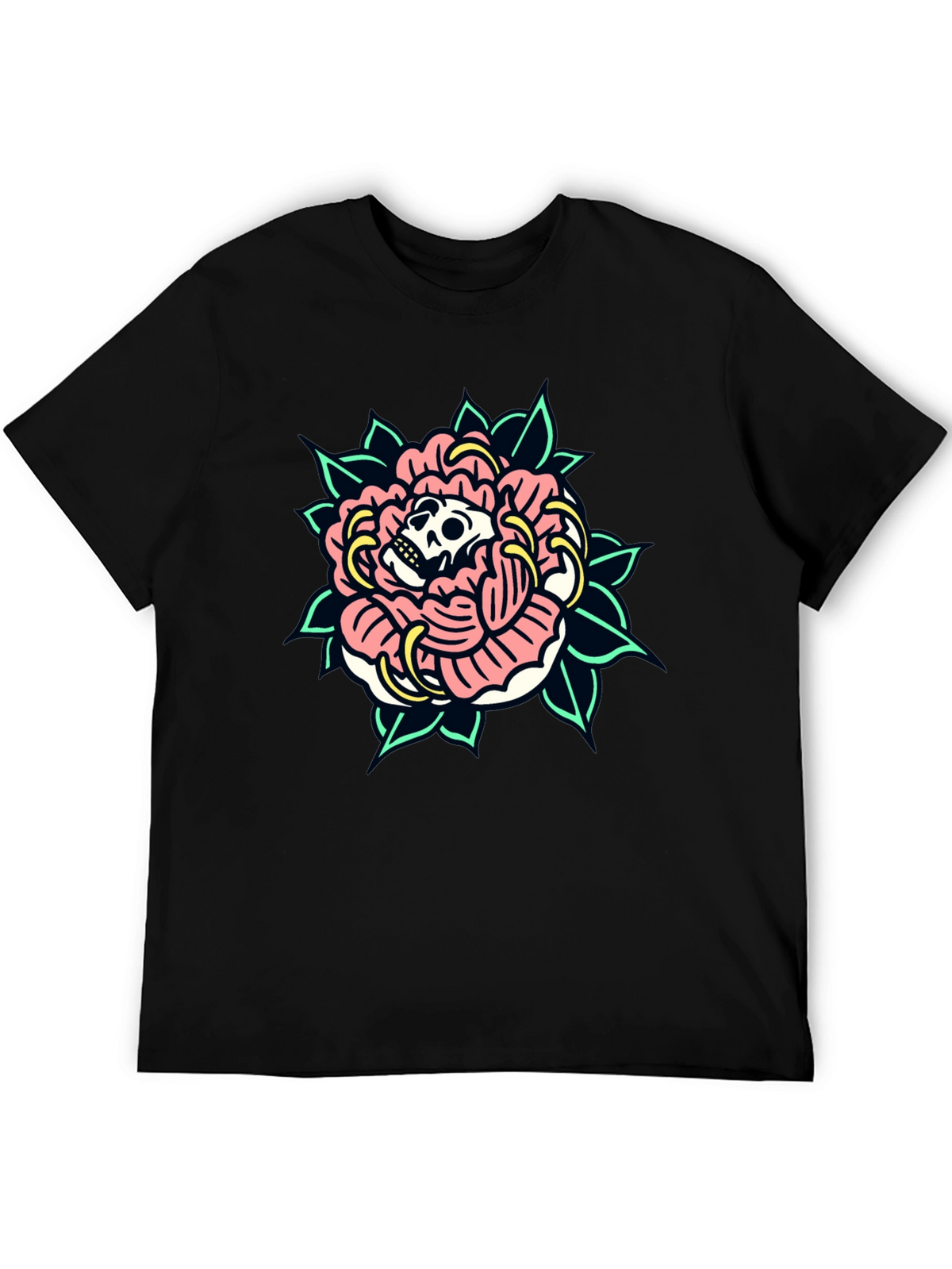 Skull Rose Graphic Tee - Black Cotton T-Shirt