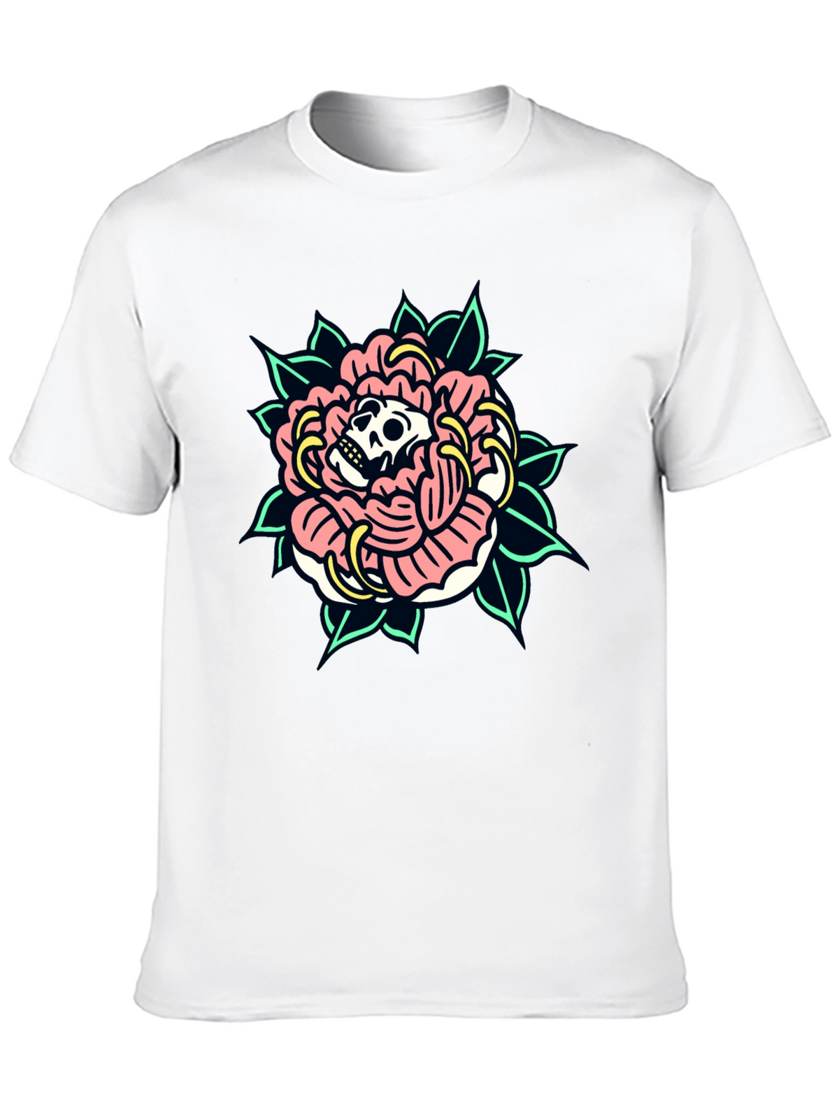 Skull Rose Graphic Tee - Black Cotton T-Shirt