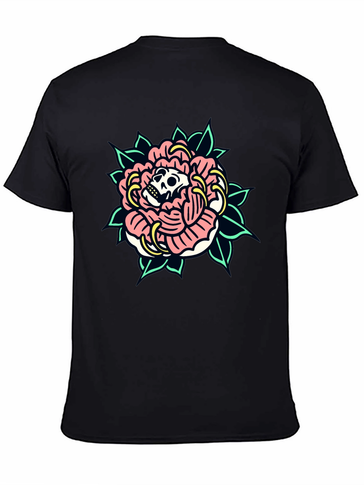 Skull Rose Graphic Tee - Black Cotton T-Shirt