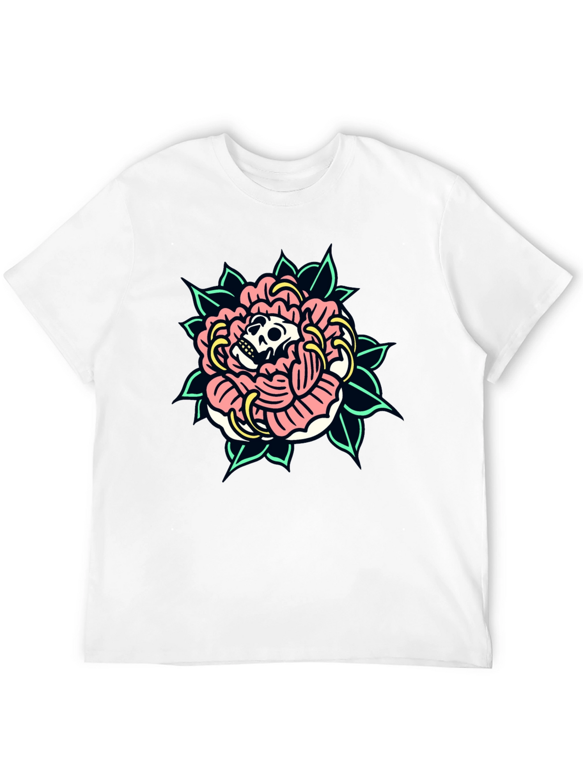 Skull Rose Graphic Tee - Black Cotton T-Shirt