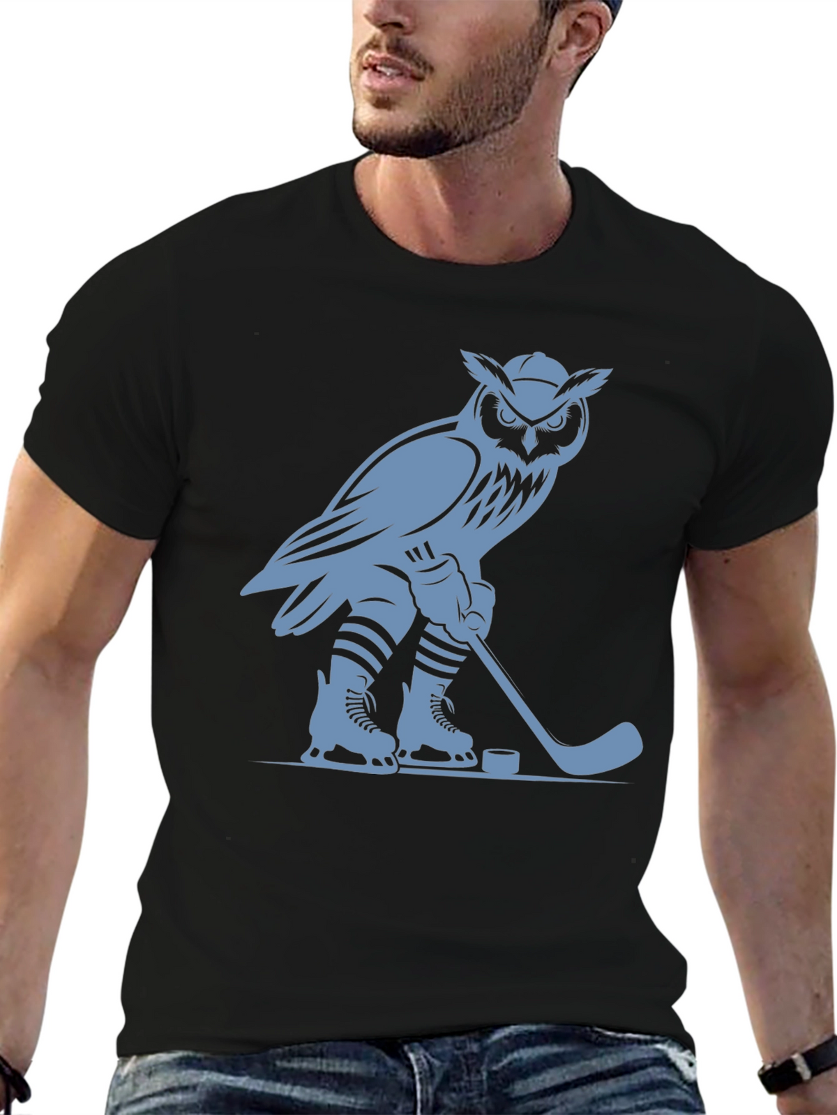 Owl Hockey Player Graphic T-Shirt
