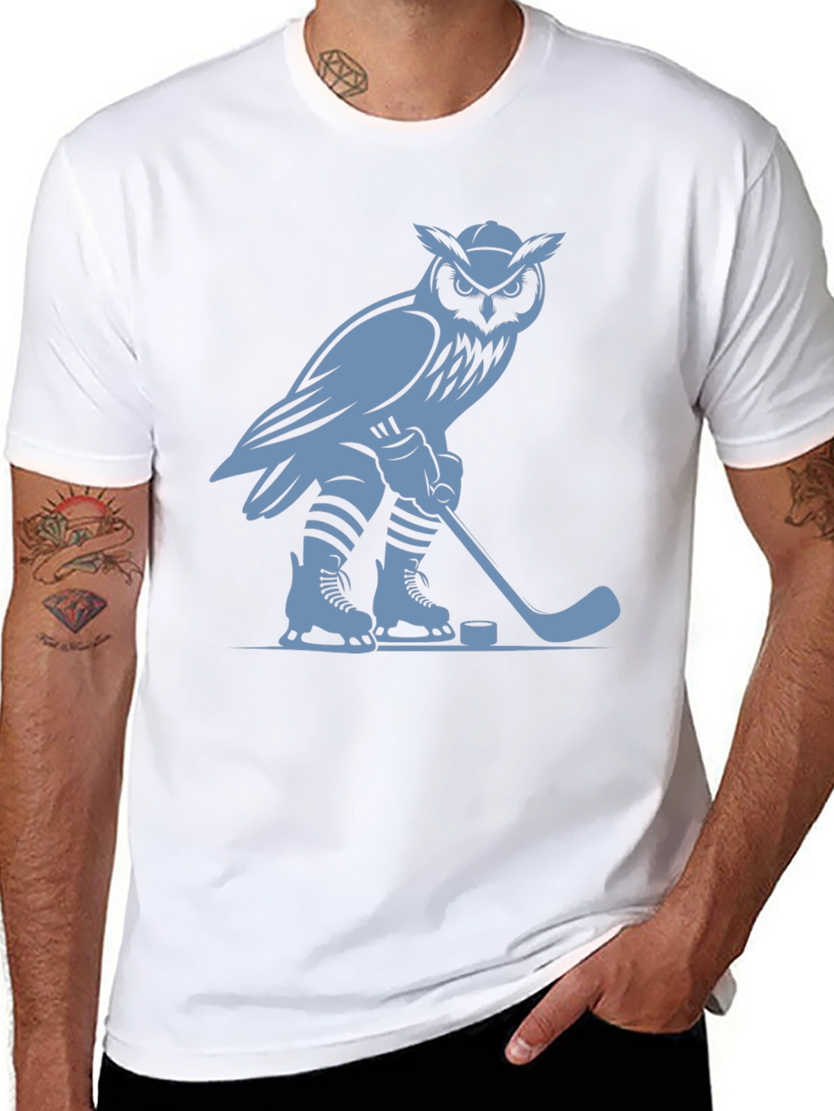 Owl Hockey Player Graphic T-Shirt