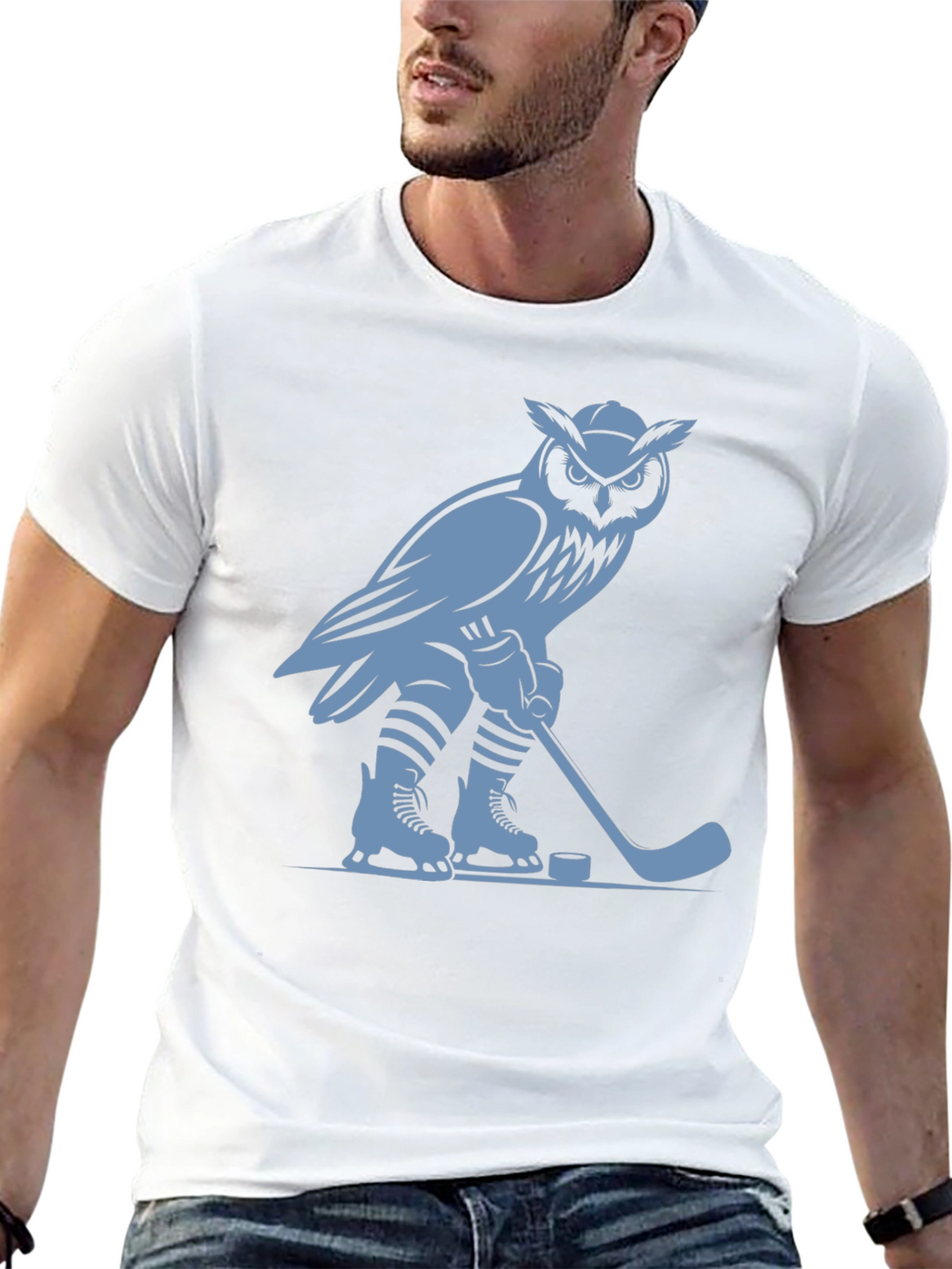 Owl Hockey Player Graphic T-Shirt