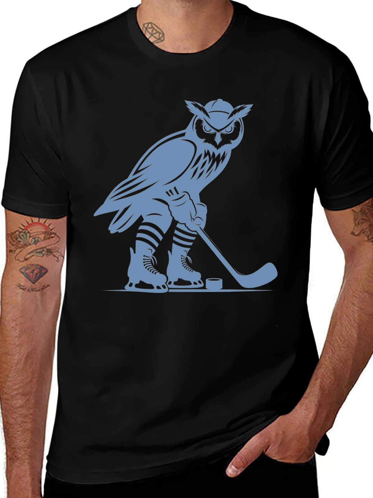 Owl Hockey Player Graphic T-Shirt