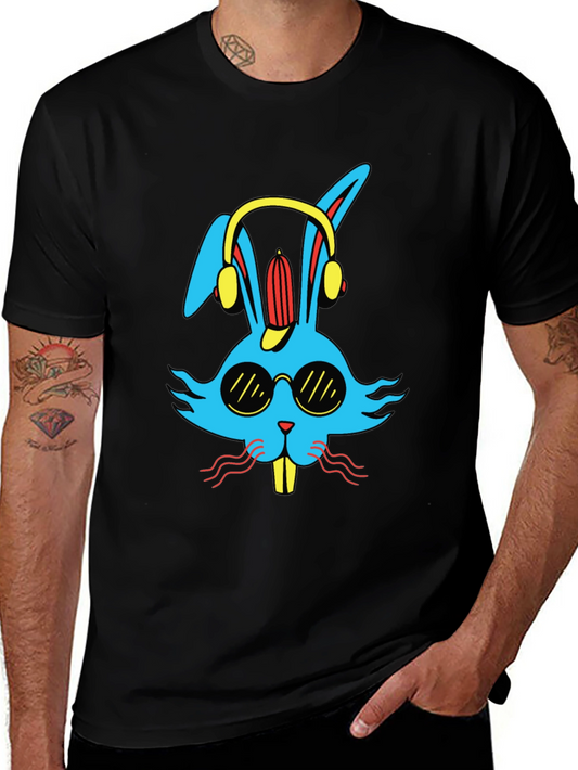 Cool Bunny Graphic Tee - Black Cotton Blend