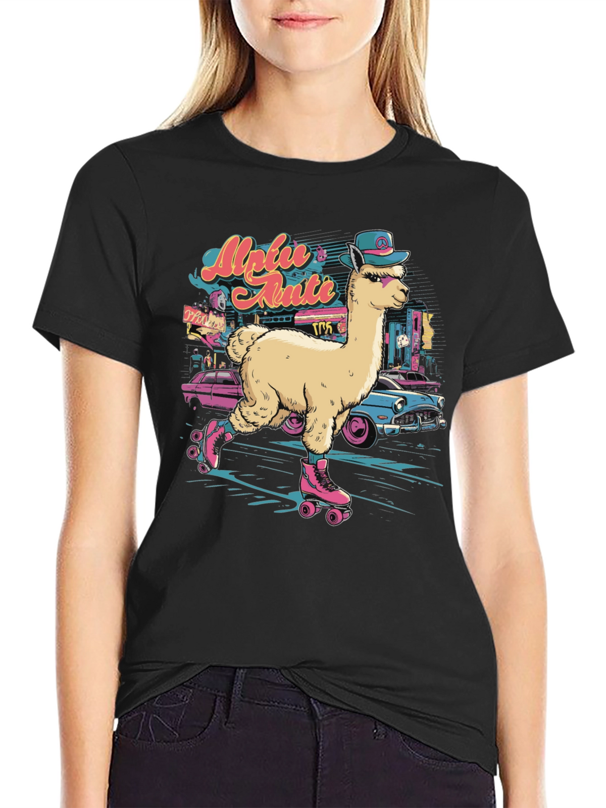 Retro Roller Skating Alpaca T-Shirt